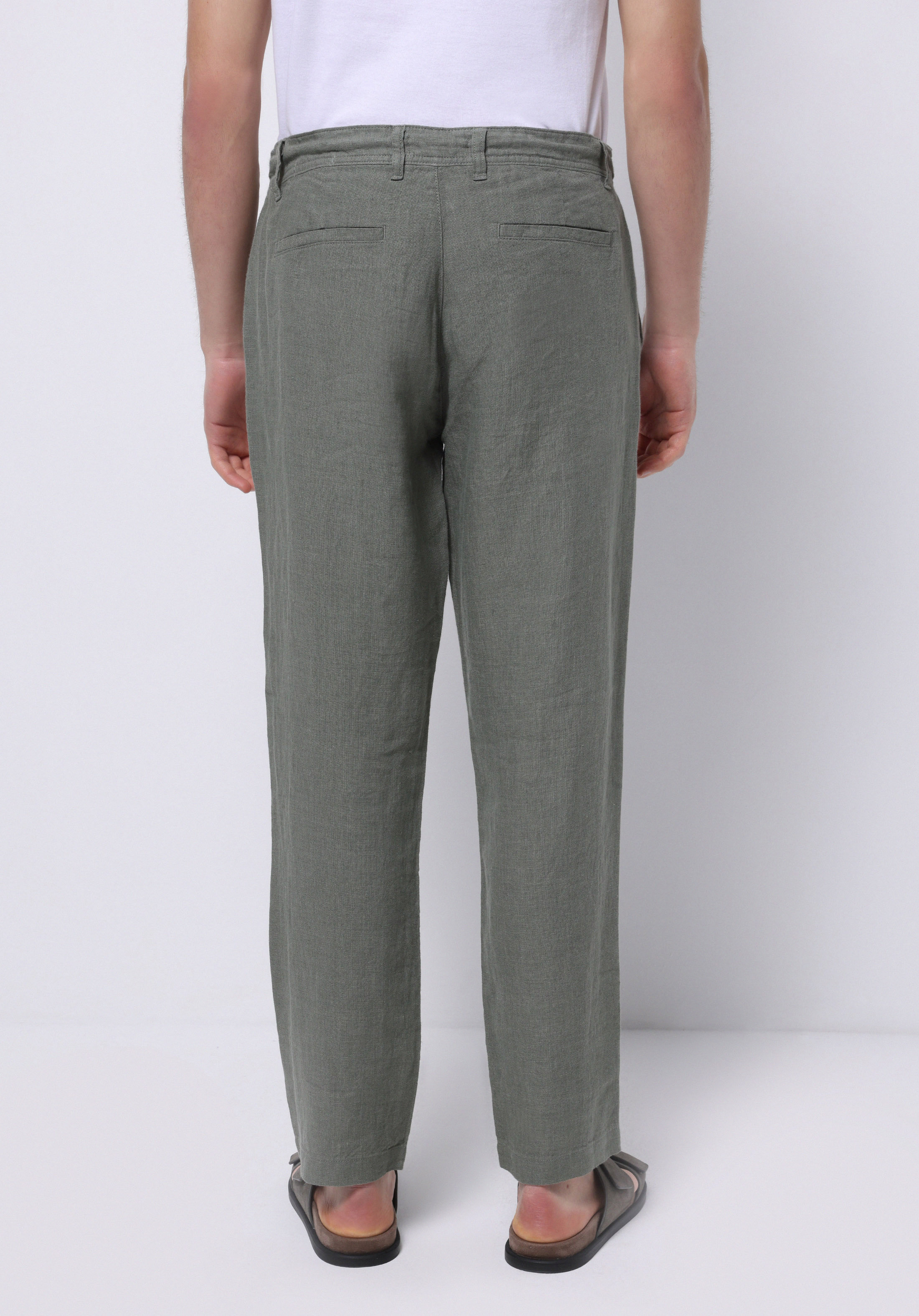 Regular Fit Orta Bel Uzun Paça Erkek Keten Yeşil  Pantolon