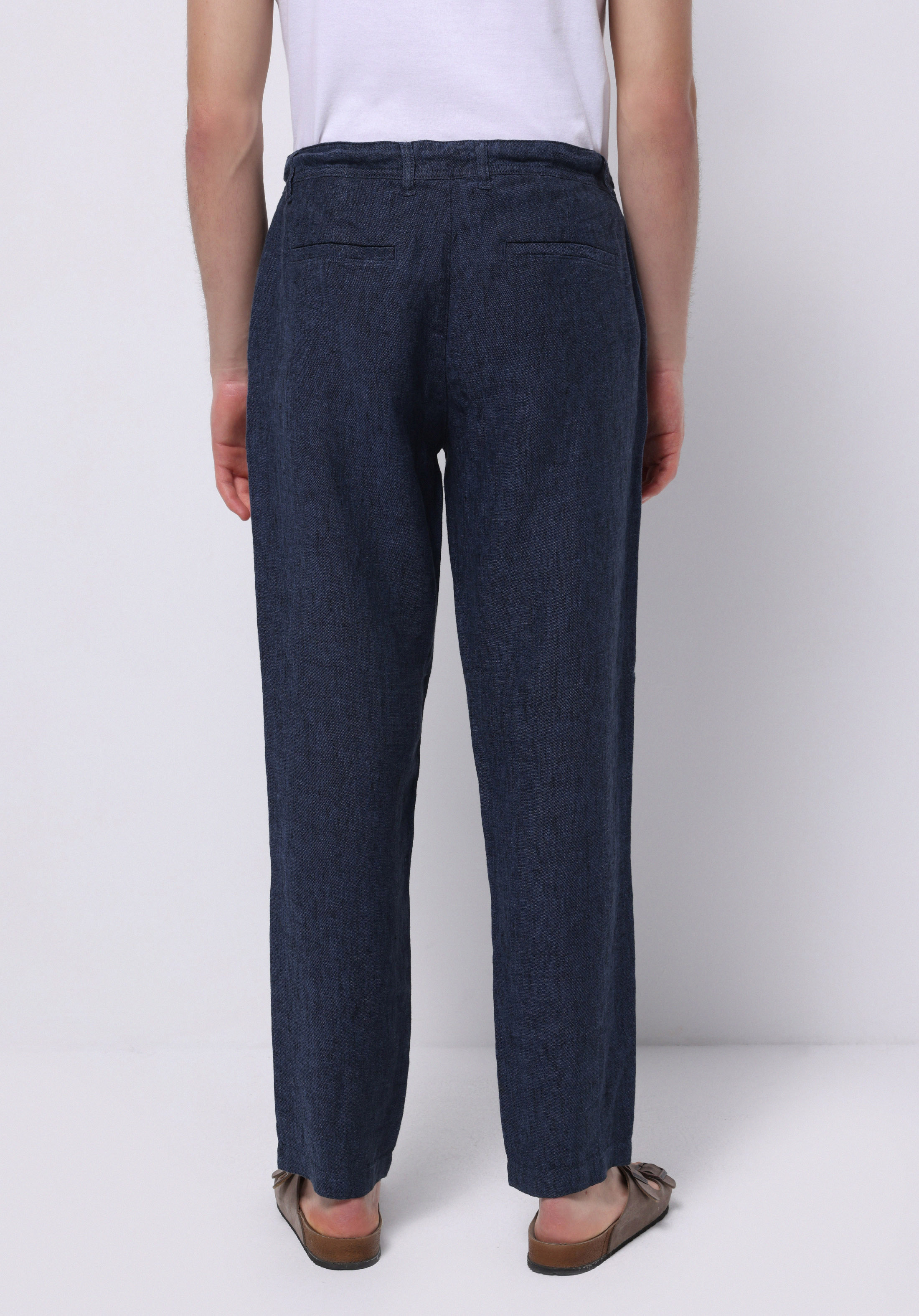 Regular Fit Orta Bel Uzun Paça Erkek Keten Lacivert  Pantolon