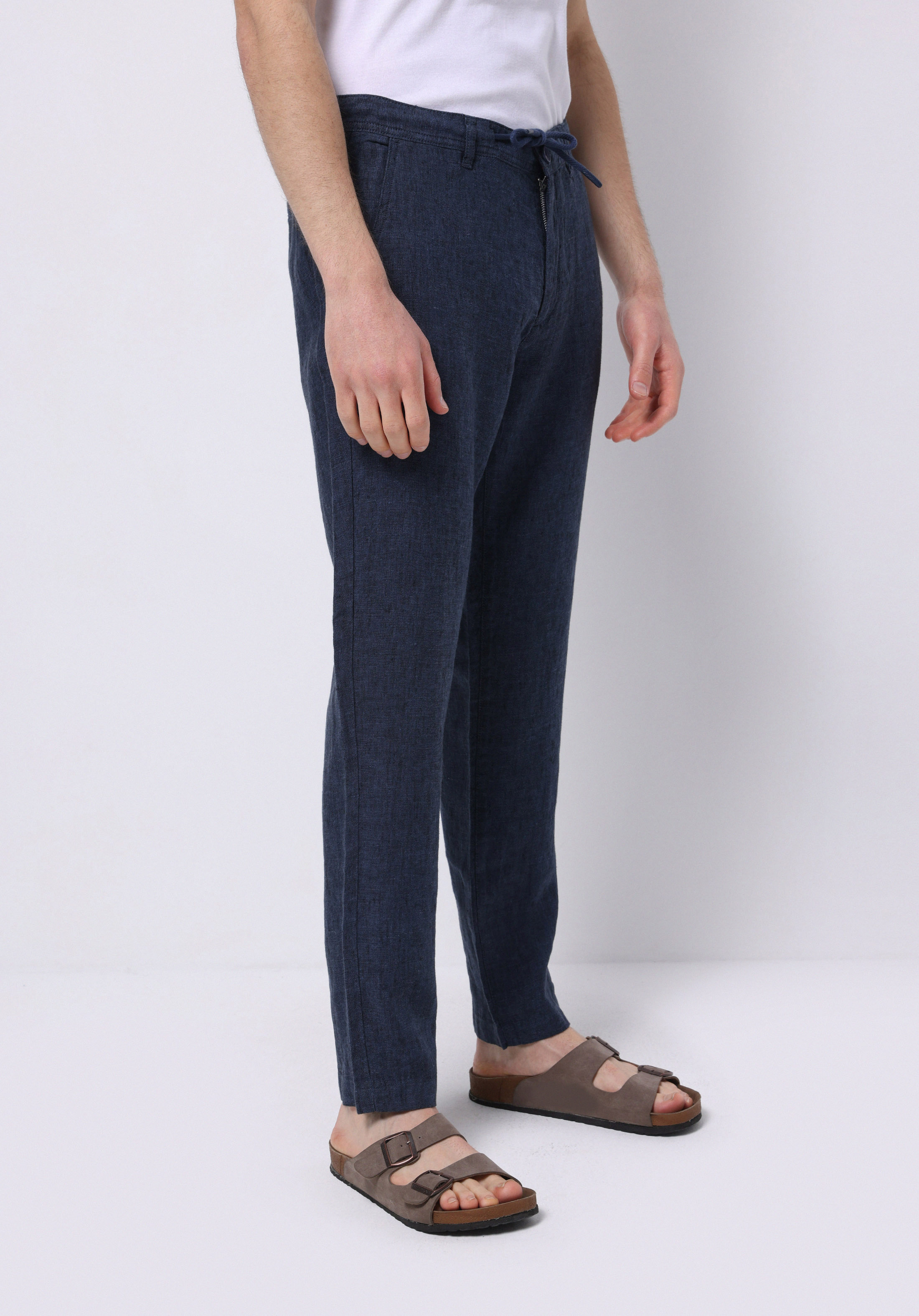 Regular Fit Orta Bel Uzun Paça Erkek Keten Lacivert  Pantolon
