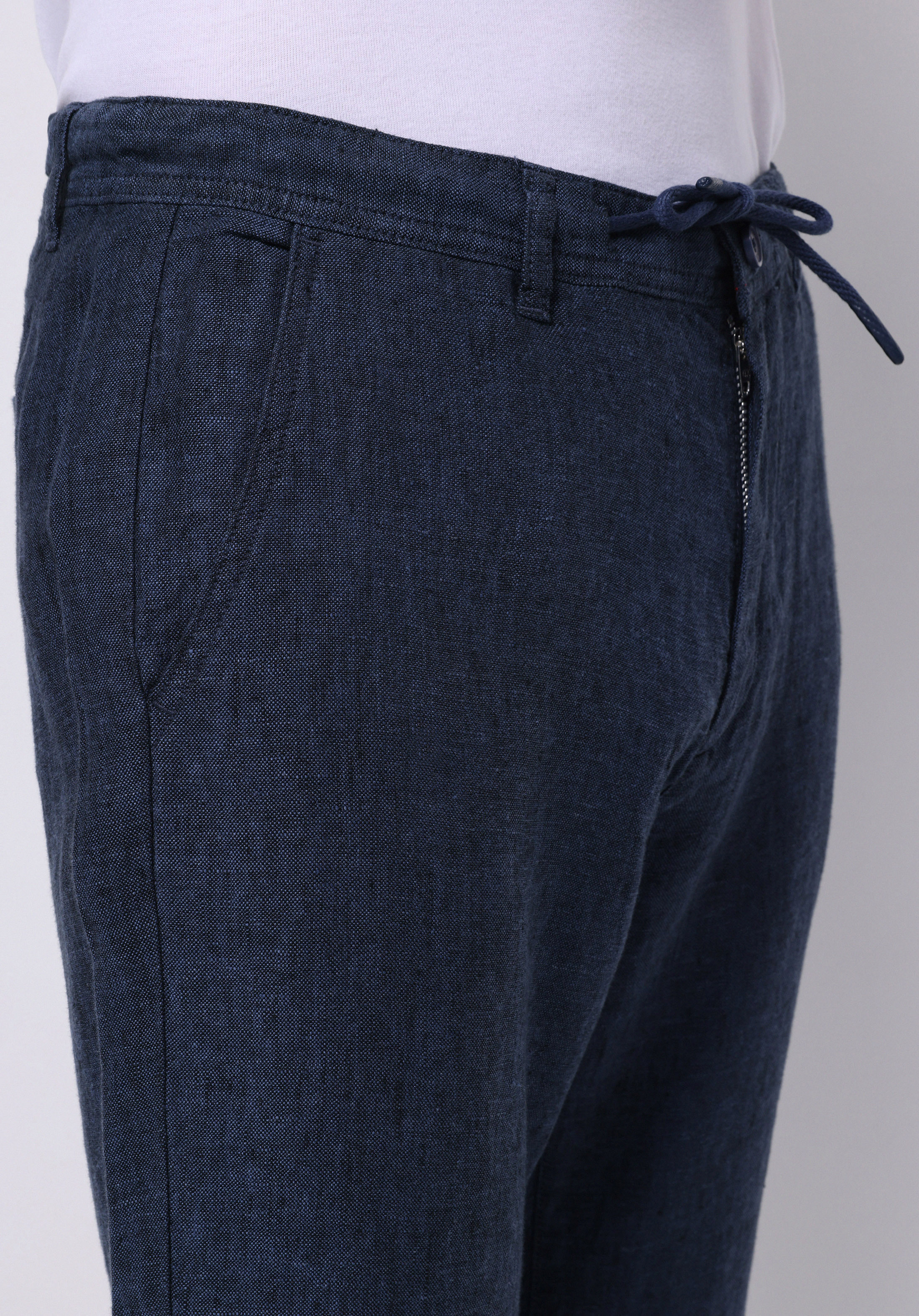 Regular Fit Orta Bel Uzun Paça Erkek Keten Lacivert  Pantolon