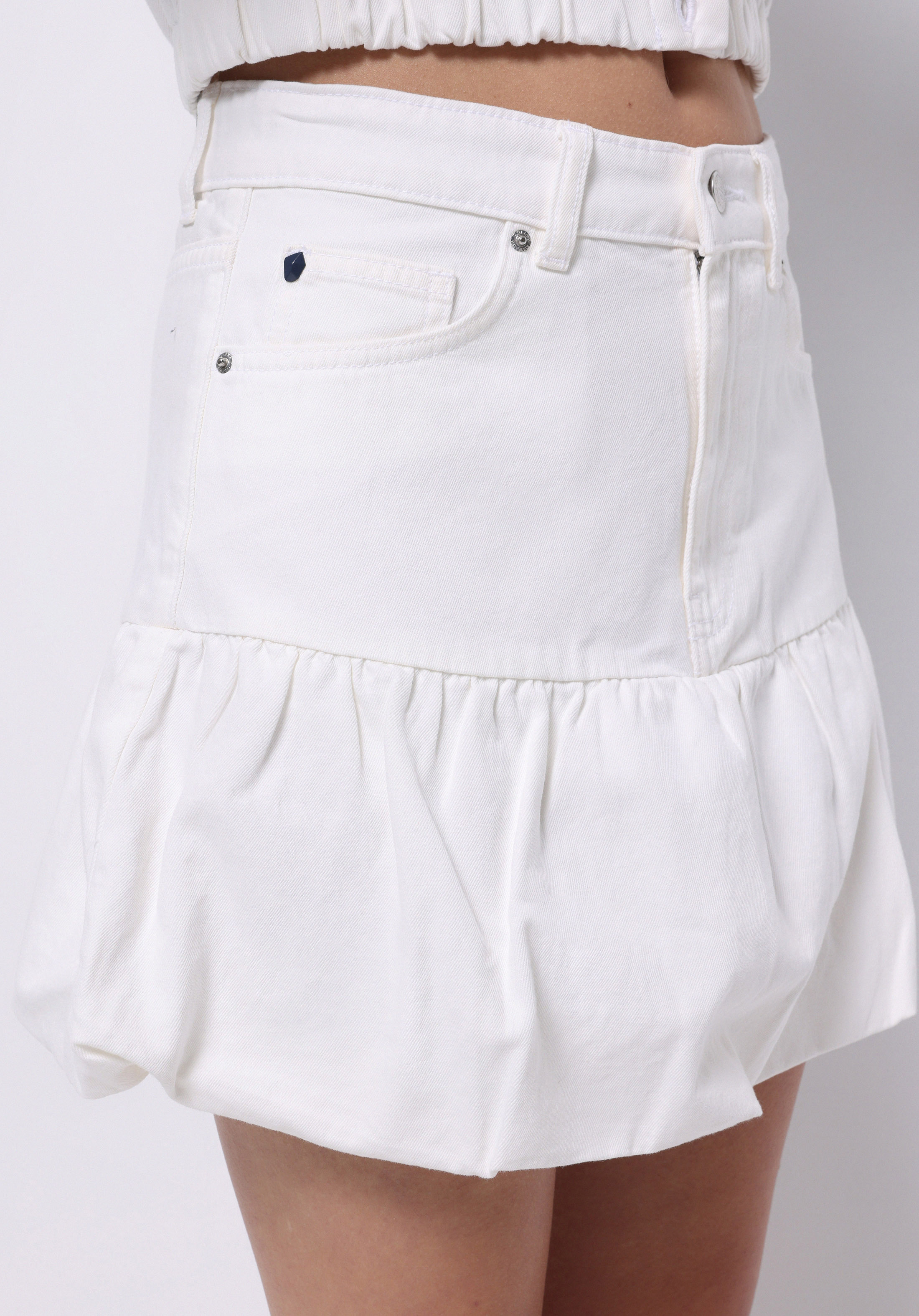 Balloon Skirt Düz Fermuarlı Kadın Beyaz Etek