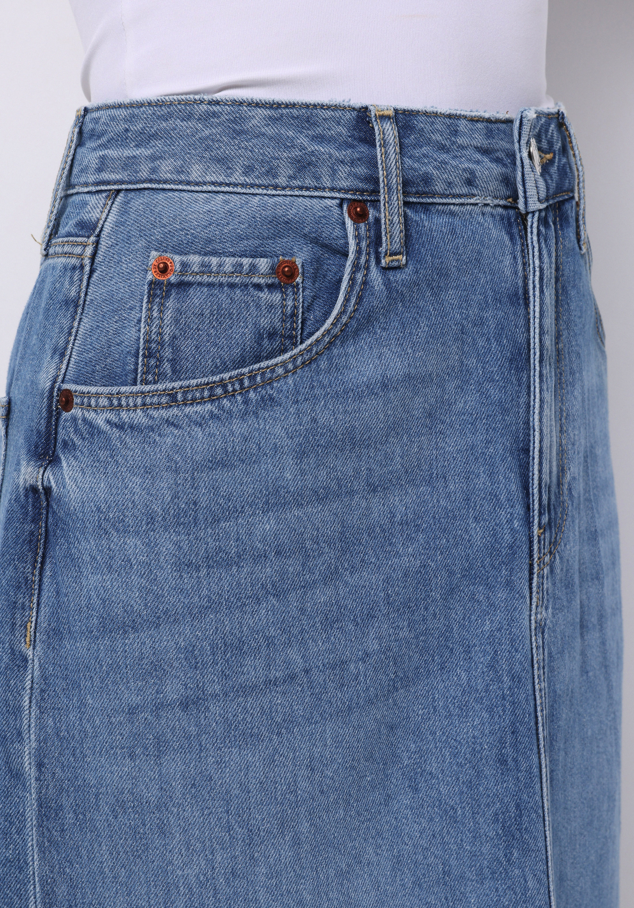Slim Fit Düz Düğmeli Kadın Mavi Etek