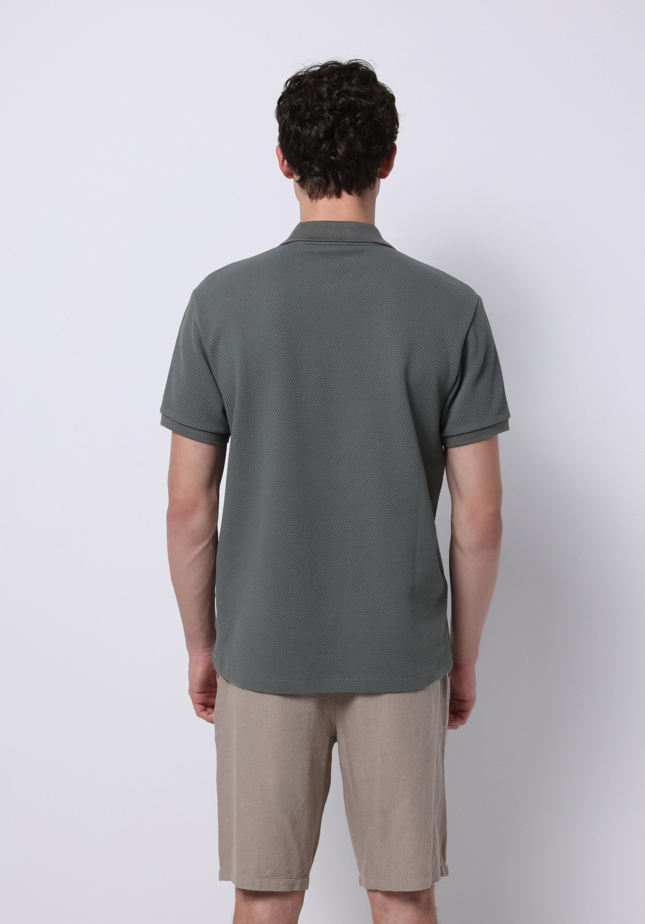 Regular Fit Polo Yaka Jakarlı Erkek Yeşil Kısa Kol Tişört