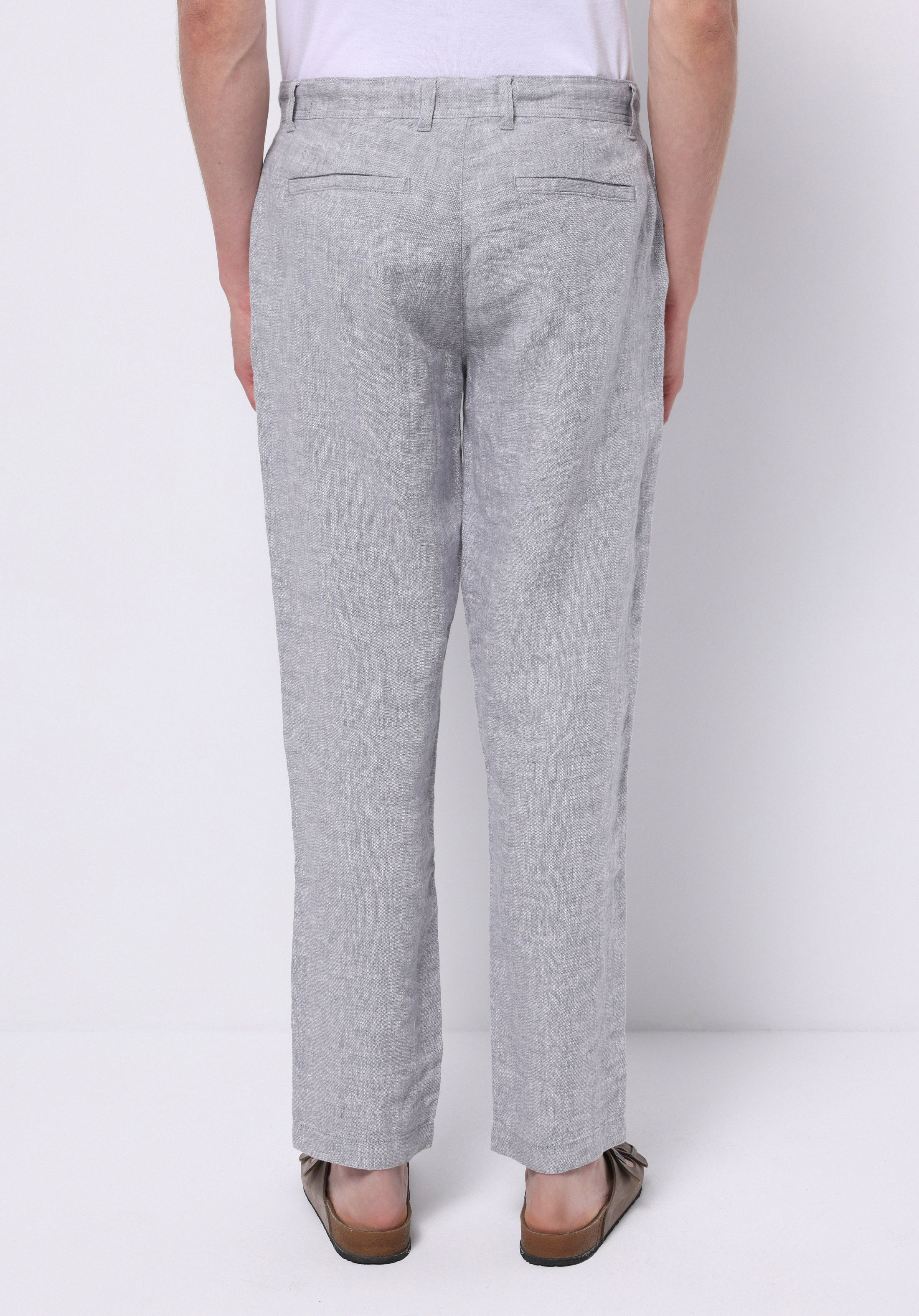 Regular Fit Orta Bel Uzun Paça Erkek Keten Karışımlı Gri  Pantolon