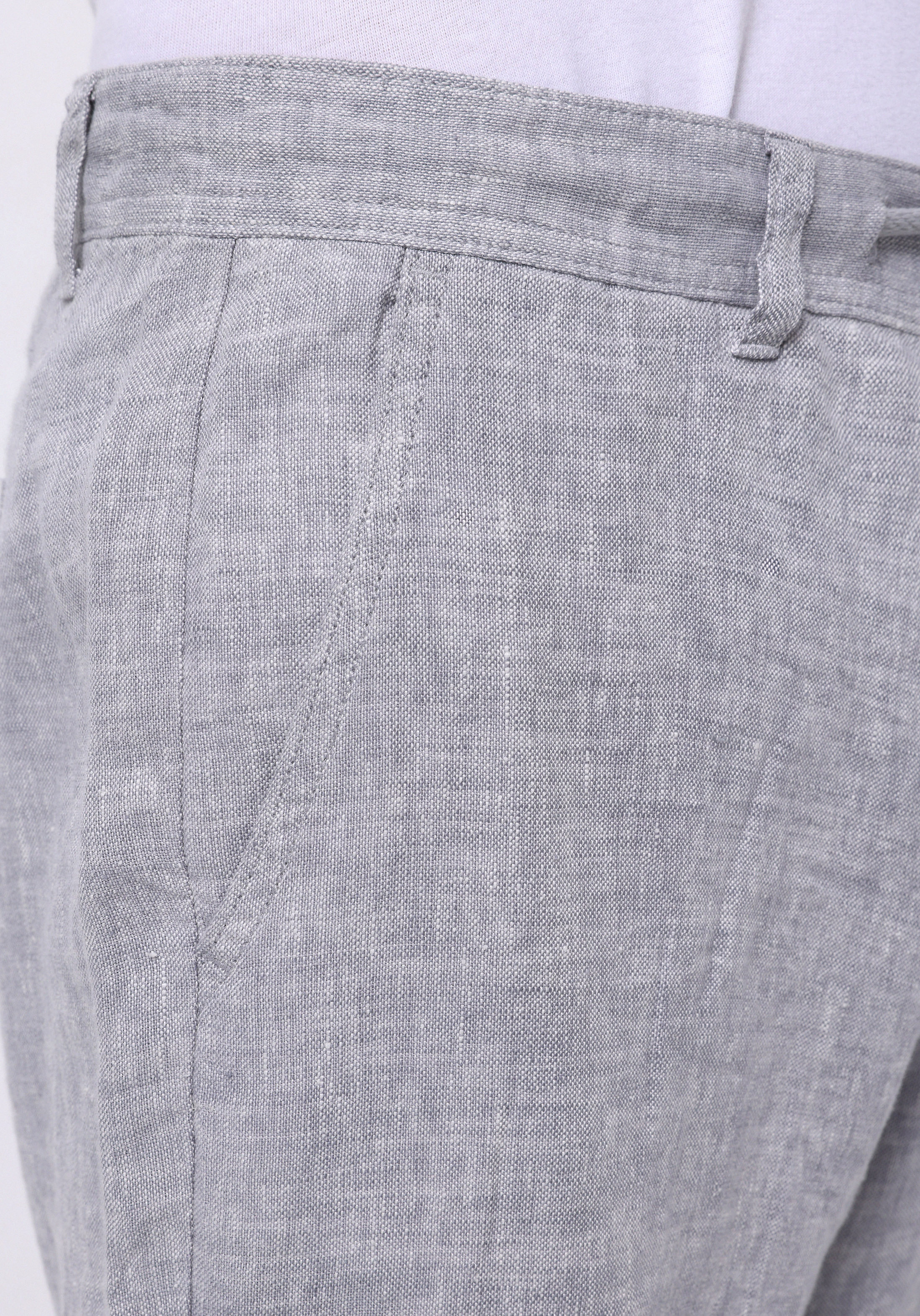 Regular Fit Orta Bel Uzun Paça Erkek Keten Karışımlı Gri  Pantolon