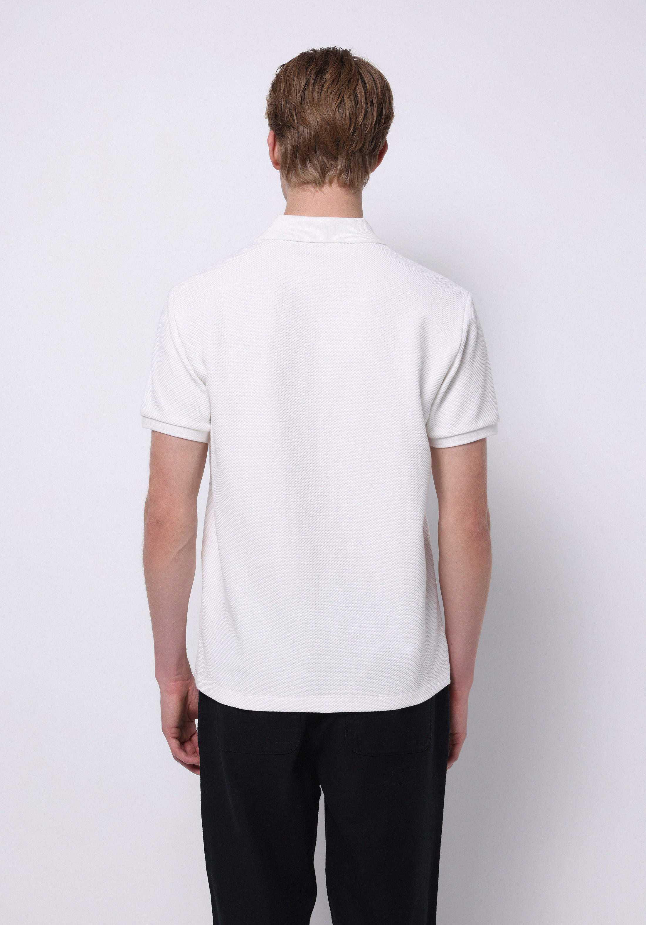 Regular Fit Polo Yaka Jakarlı Erkek Beyaz Kısa Kol Tişört