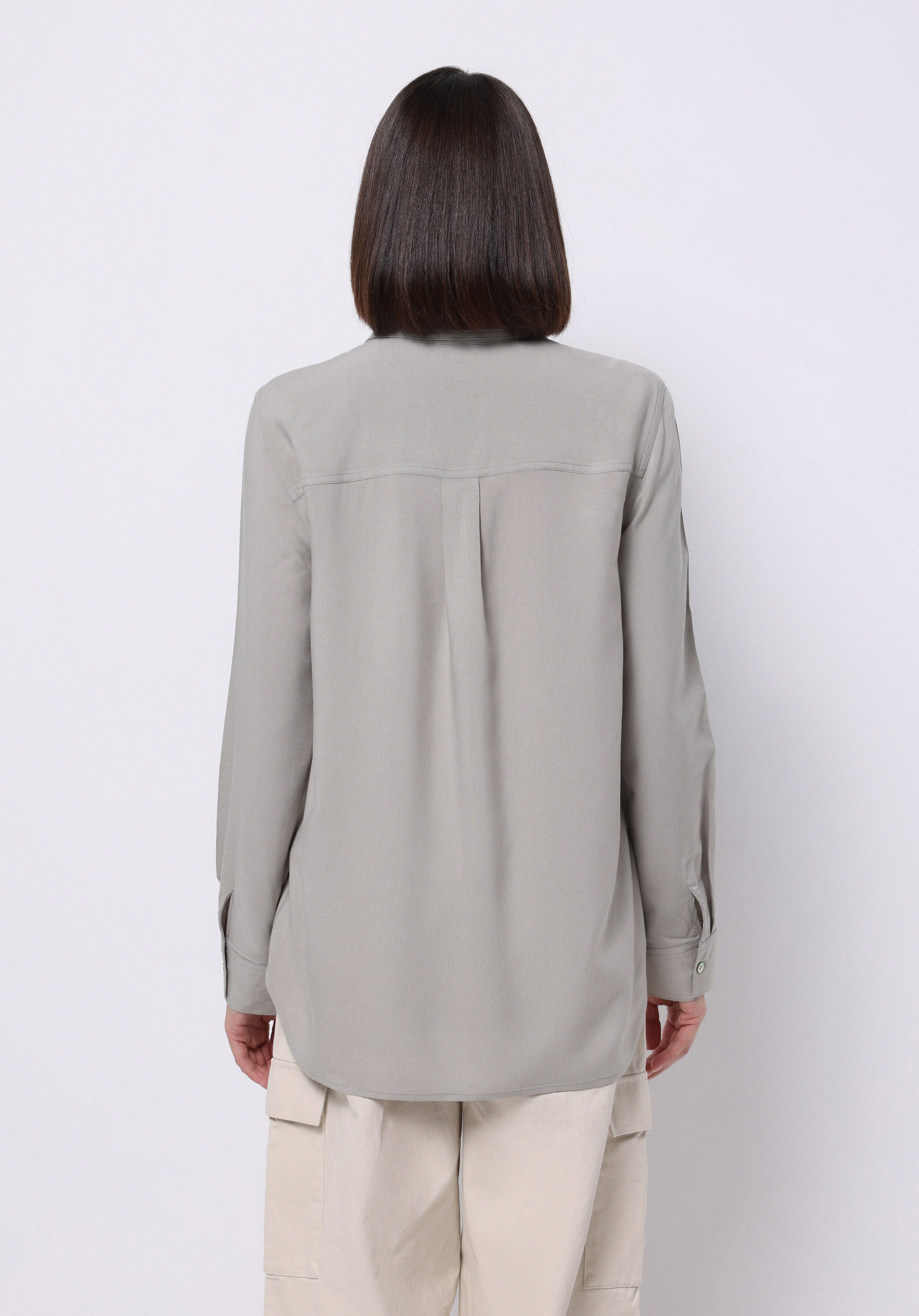 Regular Fit Shirt Neck Düz Kadın Yeşil Uzun Kol Gömlek
