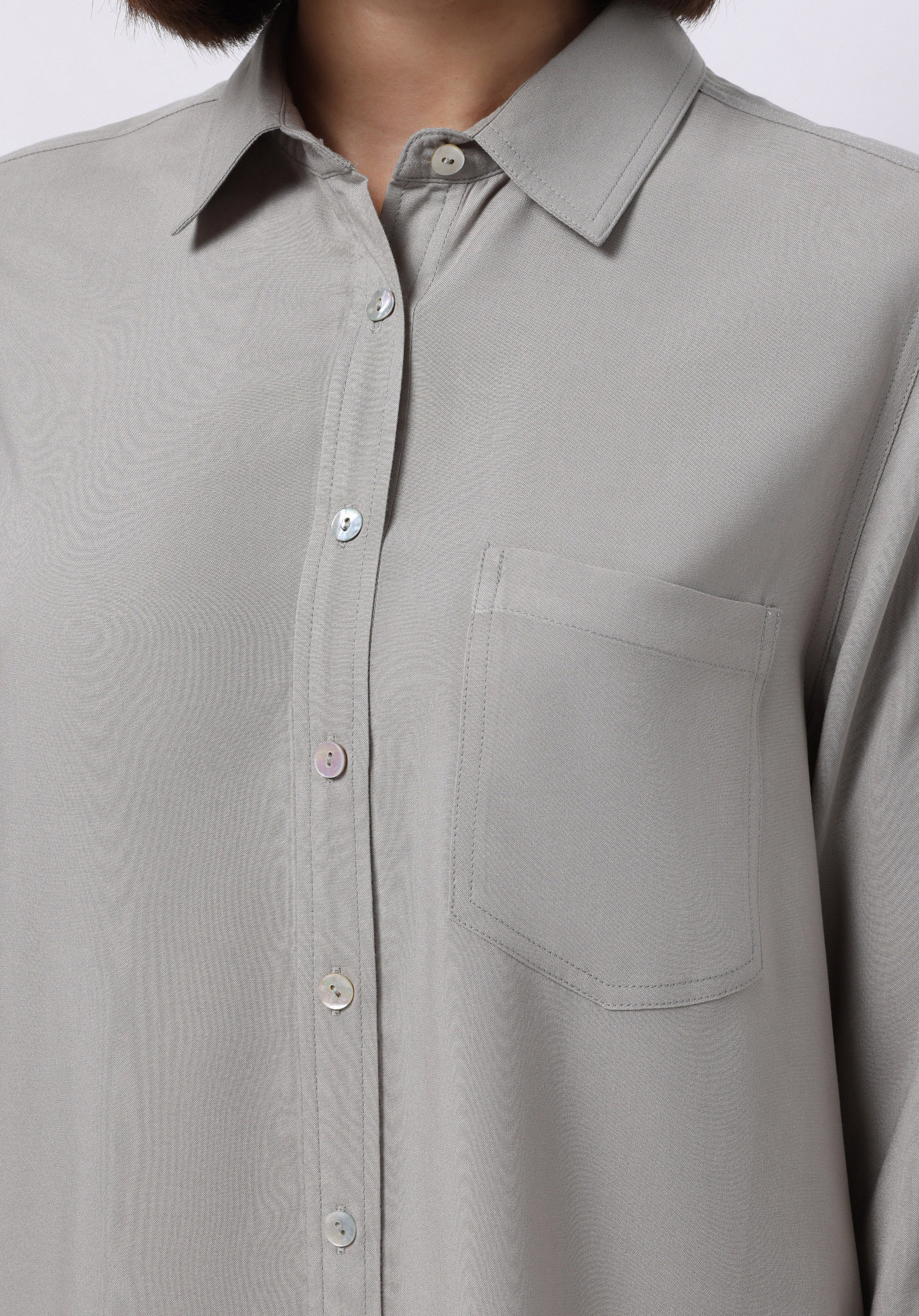 Regular Fit Shirt Neck Düz Kadın Yeşil Uzun Kol Gömlek
