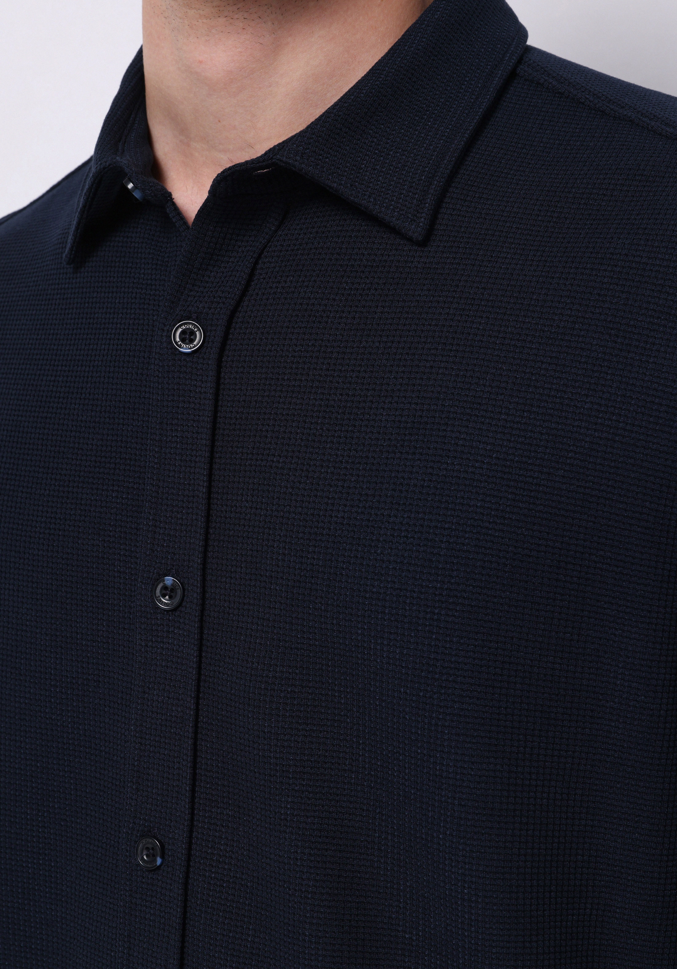 Regular Fit Shirt Neck Düz Erkek Lacivert Uzun Kol Gömlek