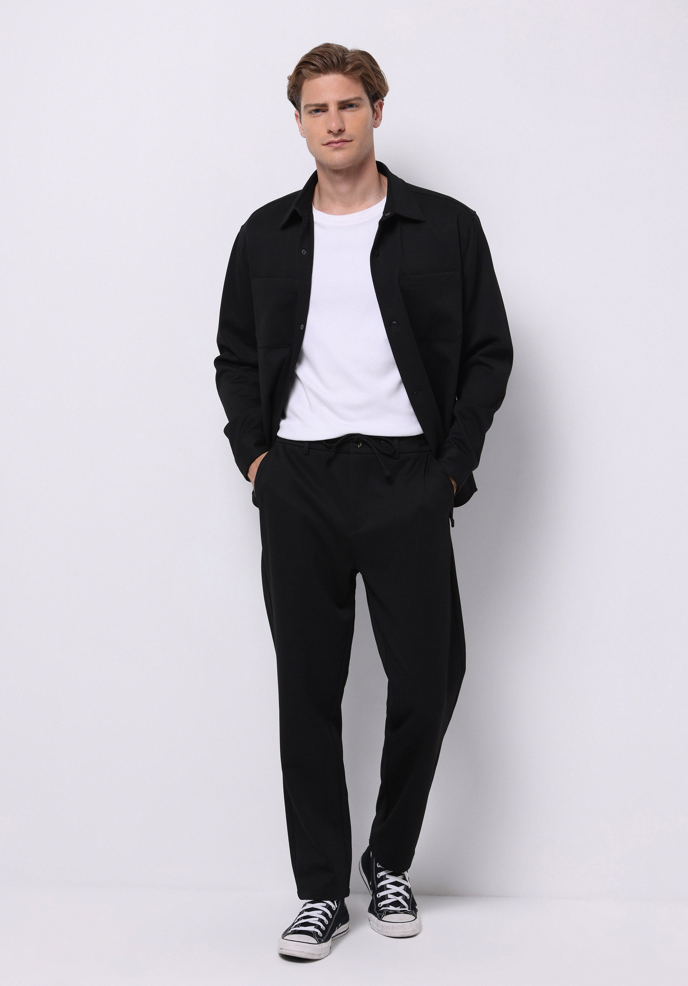 Regular Fit Orta Bel Düz Paça Erkek Siyah  Pantolon