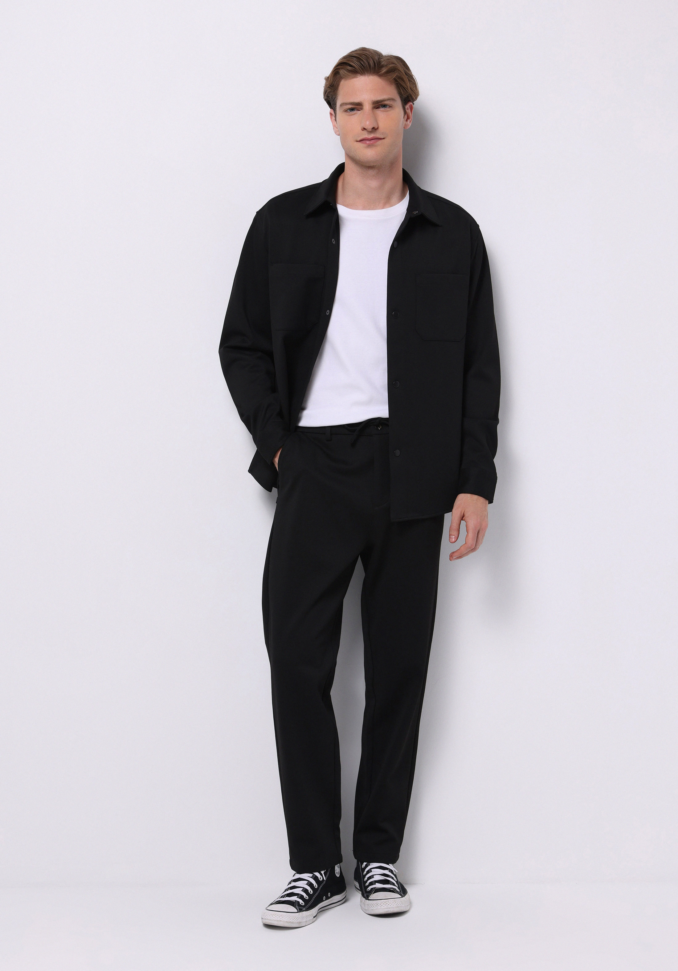 Regular Fit Orta Bel Düz Paça Erkek Siyah  Pantolon