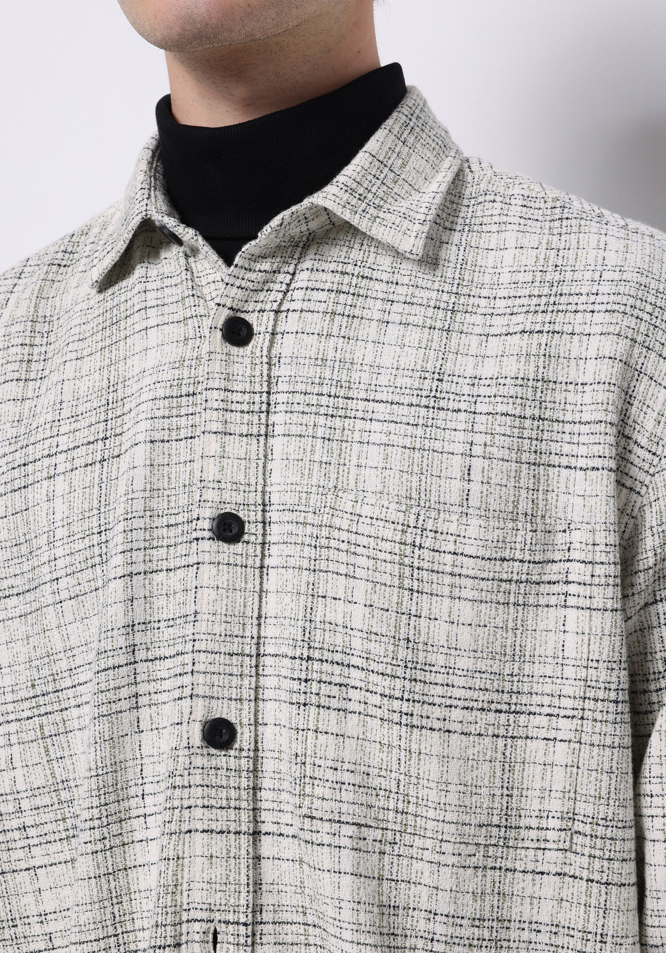 Regular Fit Shirt Neck Ekoseli Erkek Ekru Uzun Kol Gömlek