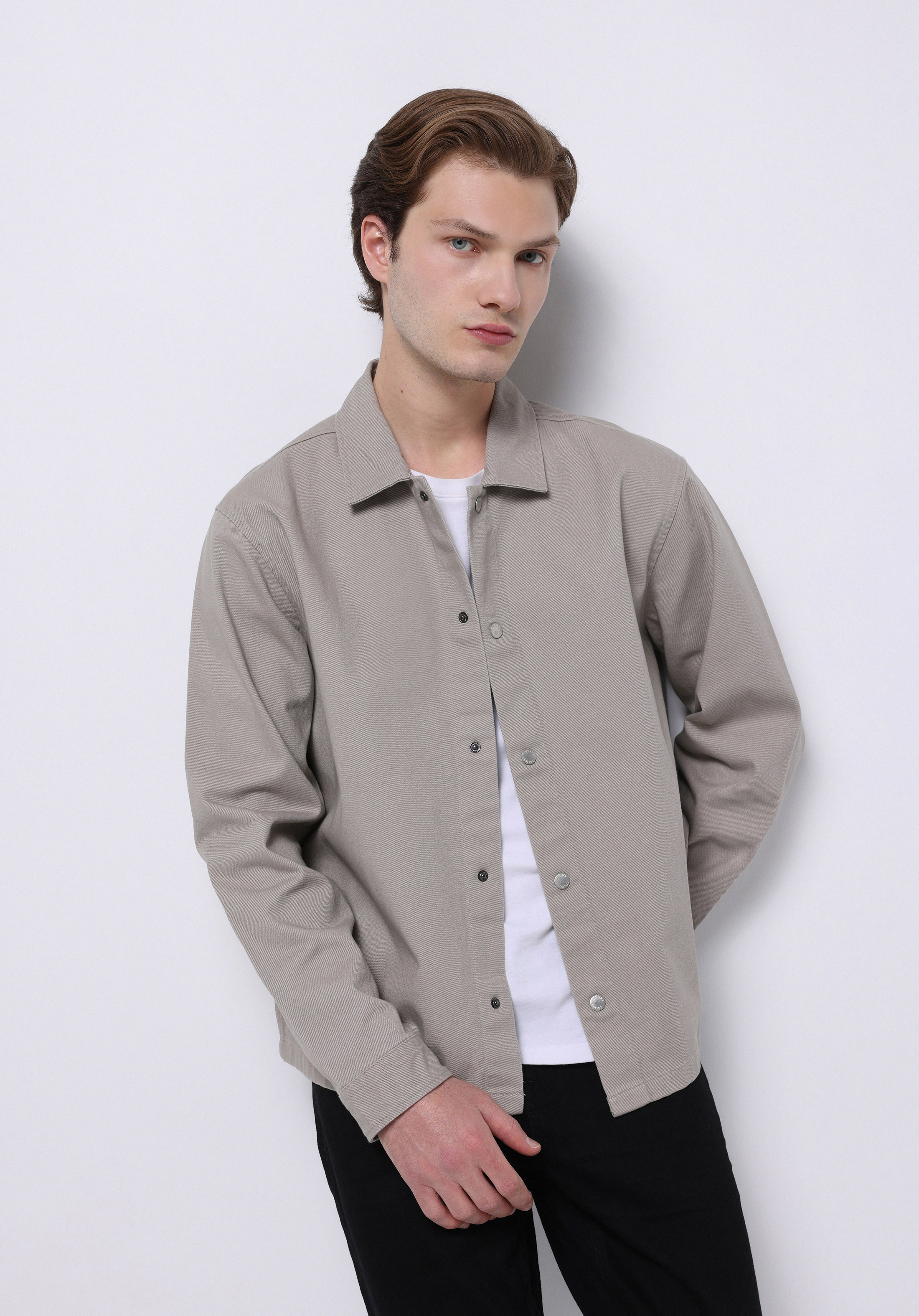 Crop Fit   Erkek Bej Shacket
