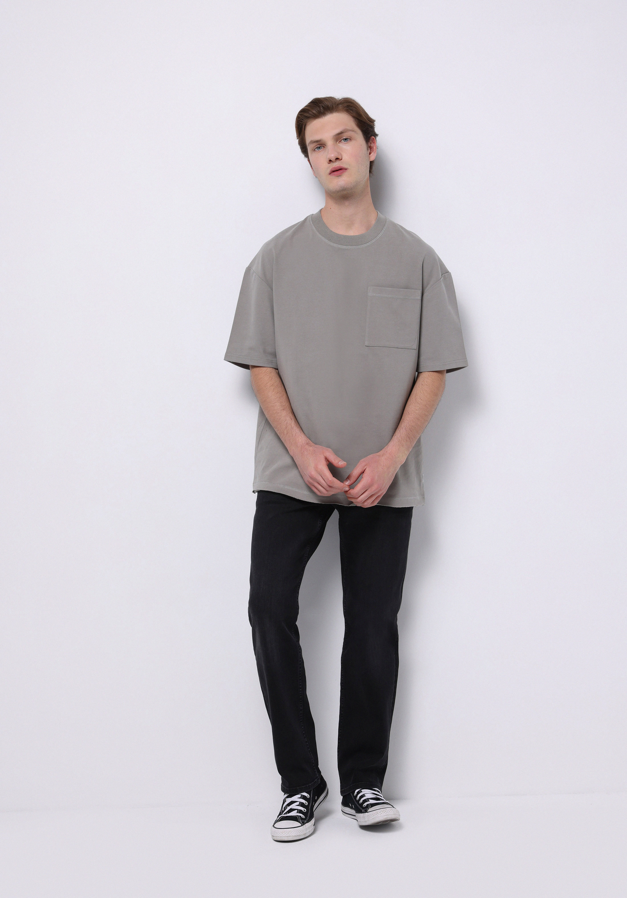 Oversize Fit Yuvarlak Yaka Düz Erkek Yeşil Kısa Kol Tişört