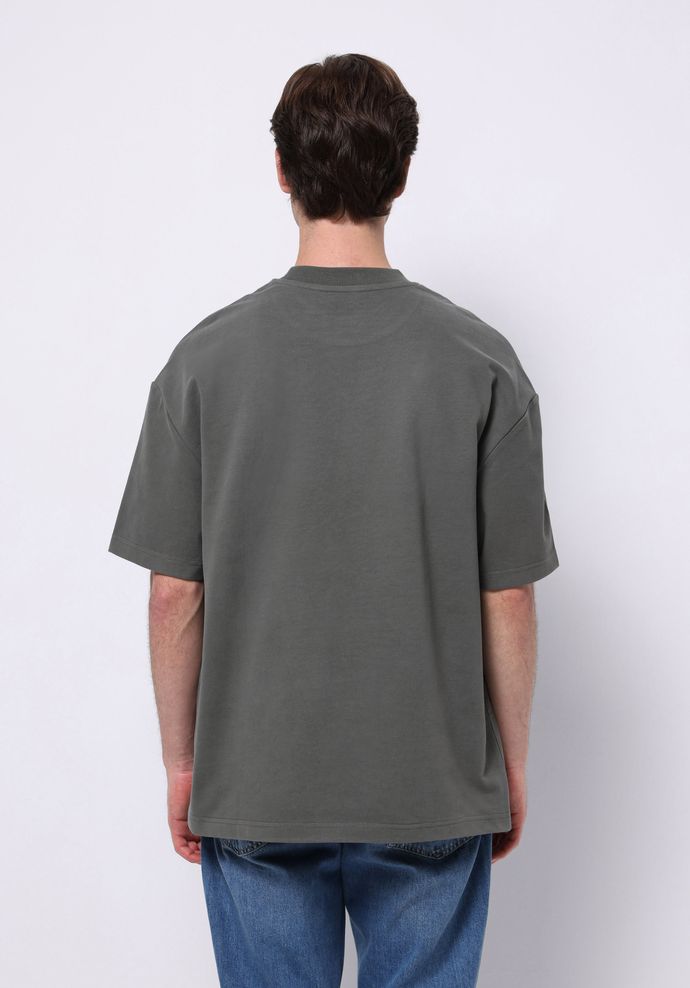 Oversize Fit Yuvarlak Yaka Düz Erkek Yeşil Kısa Kol Tişört