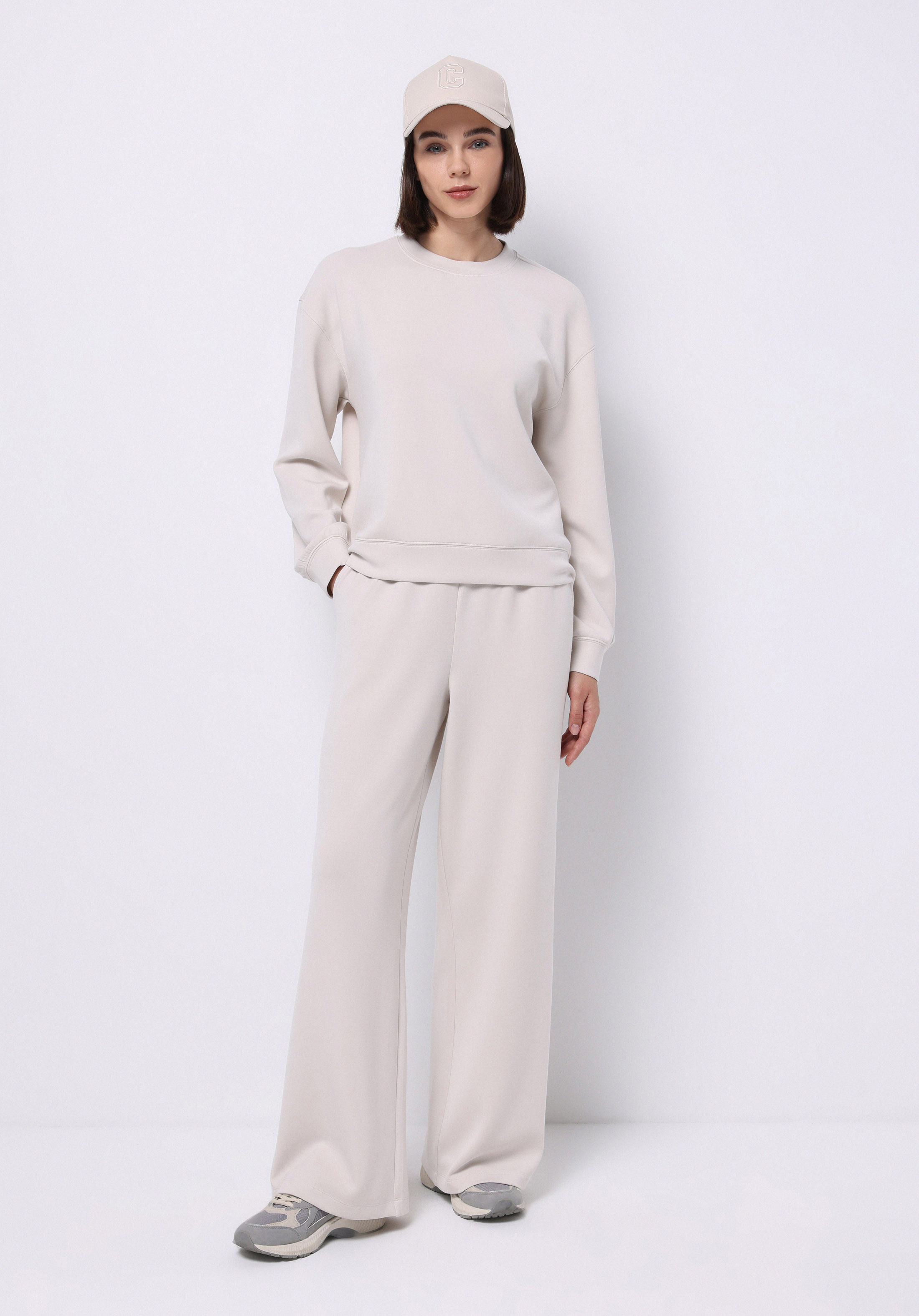 Regular Fit Orta Bel Düz Kadın Ekru Eşofman Altı