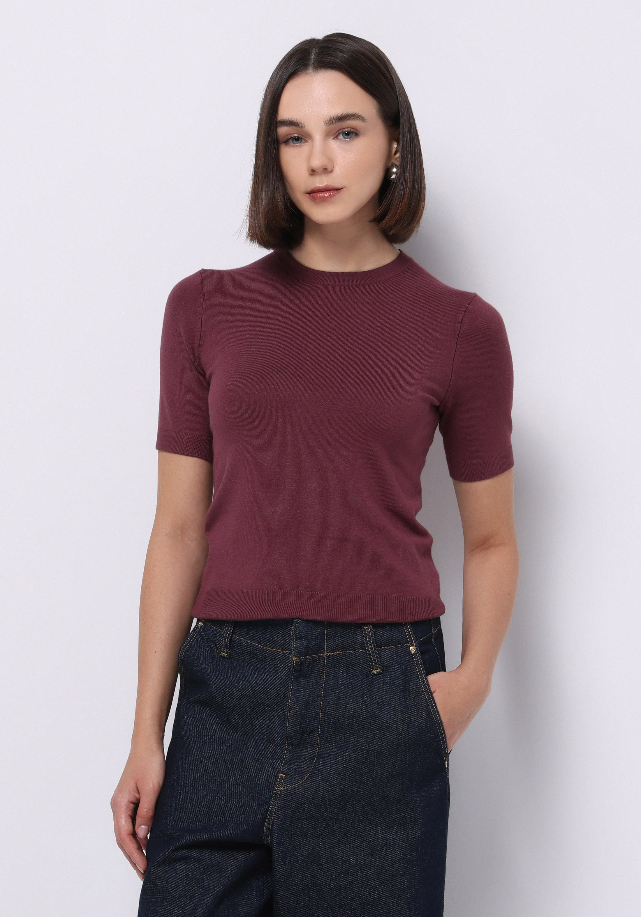 Slim Fit   Kadın Bordo  Kazak