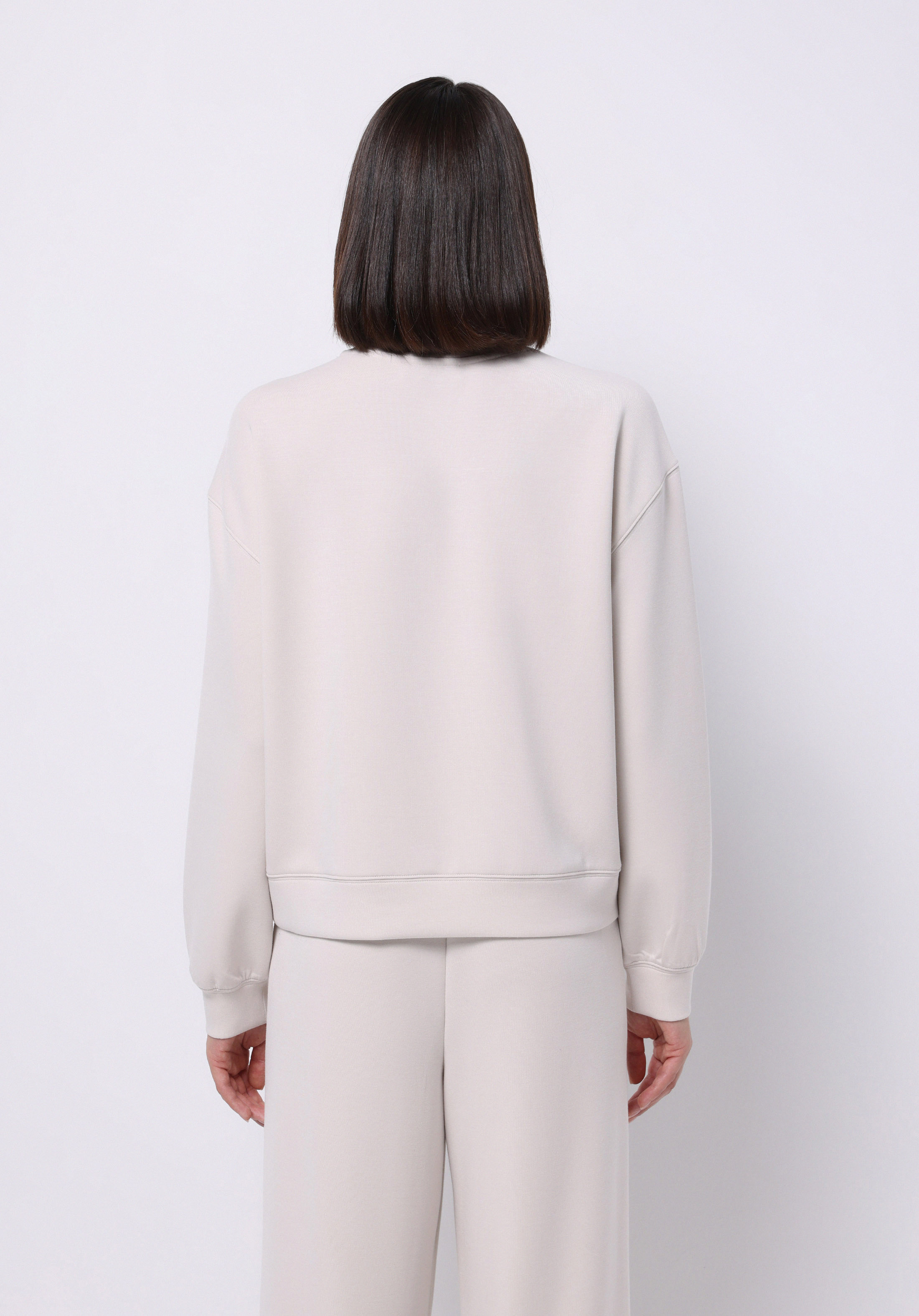 Regular Fit Yuvarlak Yaka Düz Kadın Ekru Sweatshirt