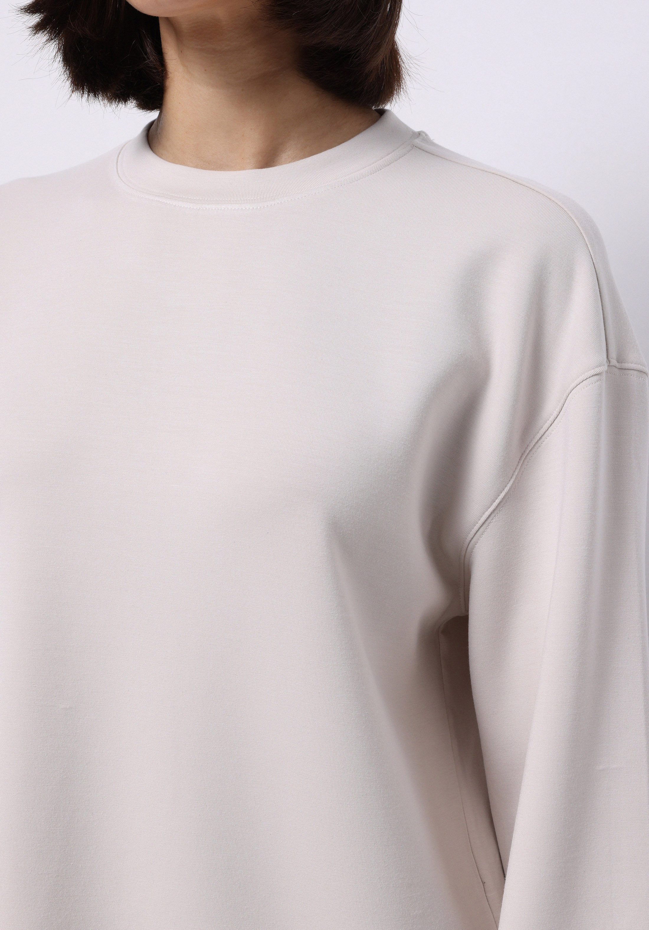 Regular Fit Yuvarlak Yaka Düz Kadın Ekru Sweatshirt