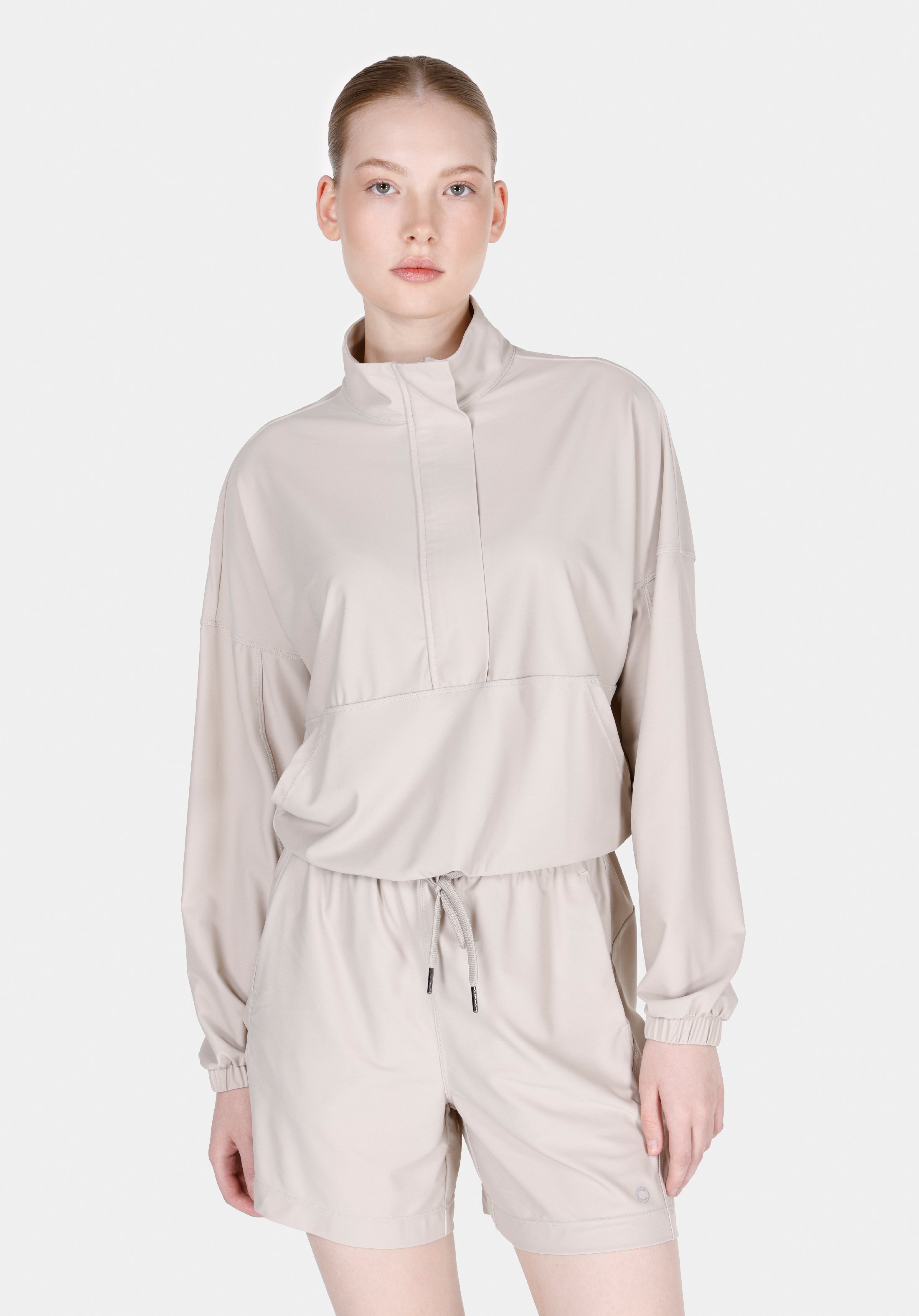 Regular Fit Fermuarlı Düz Kadın Taş Sweatshirt