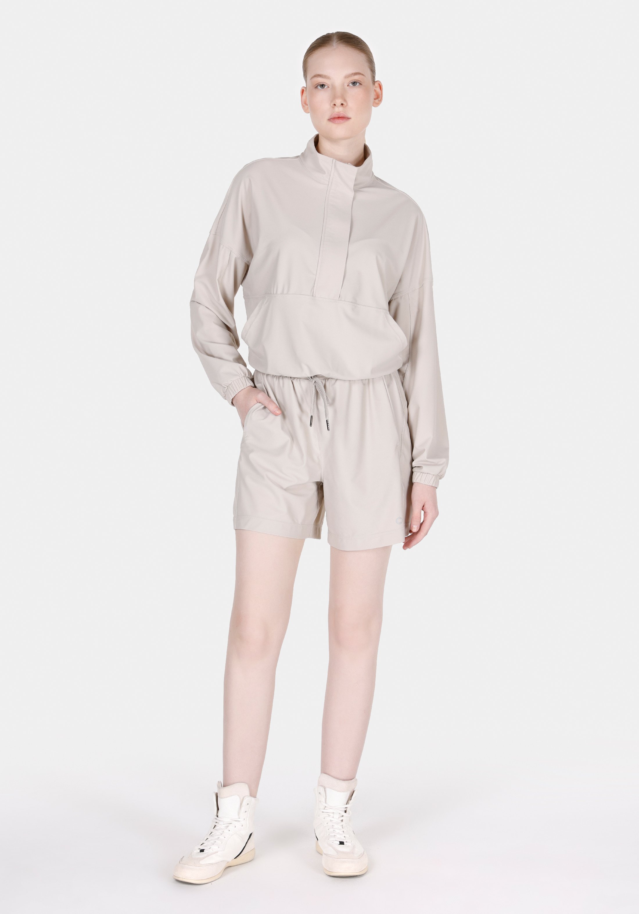 Regular Fit Fermuarlı Düz Kadın Taş Sweatshirt