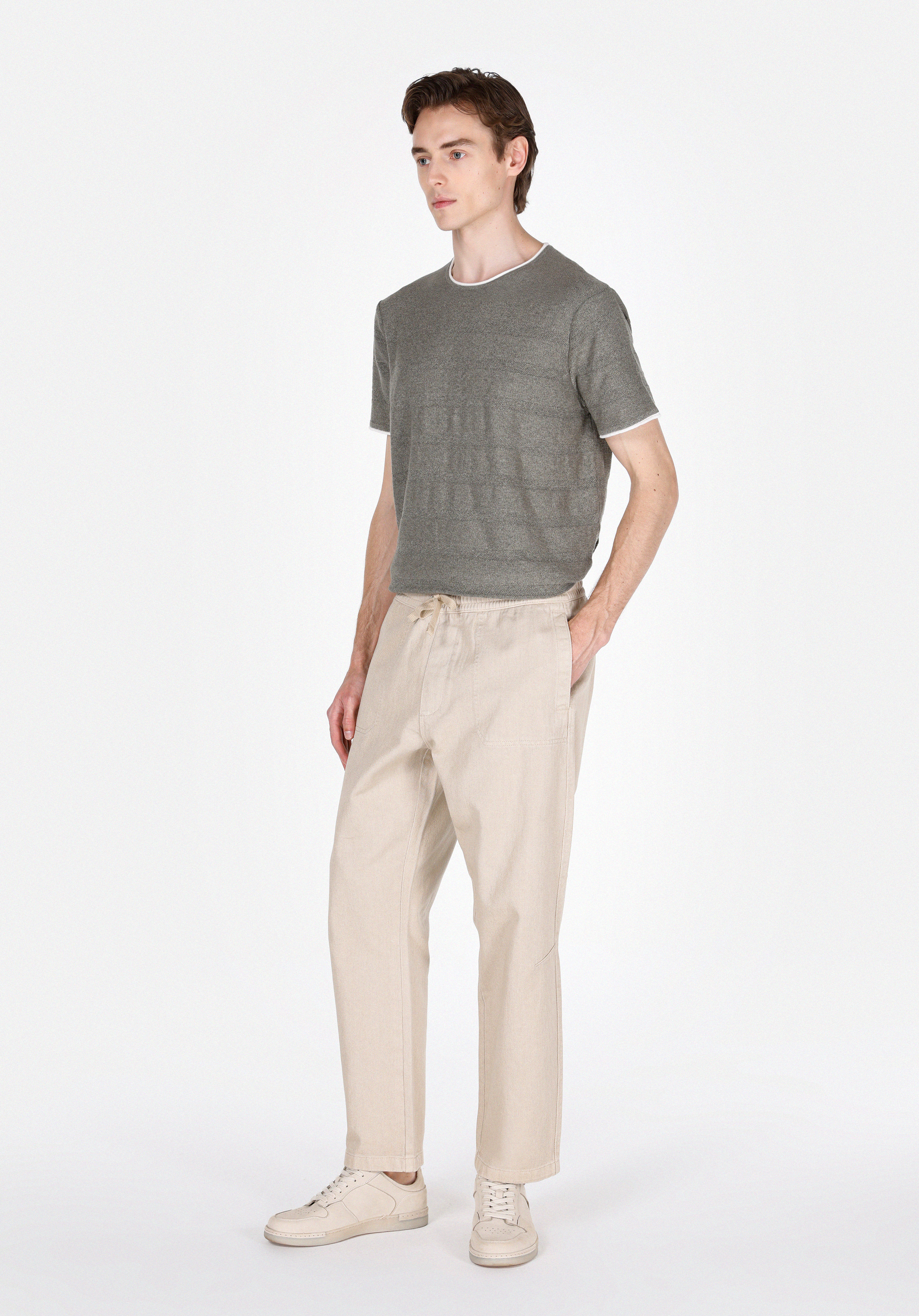 Relaxed Fit Orta Bel Bol Paça Erkek Bej  Pantolon