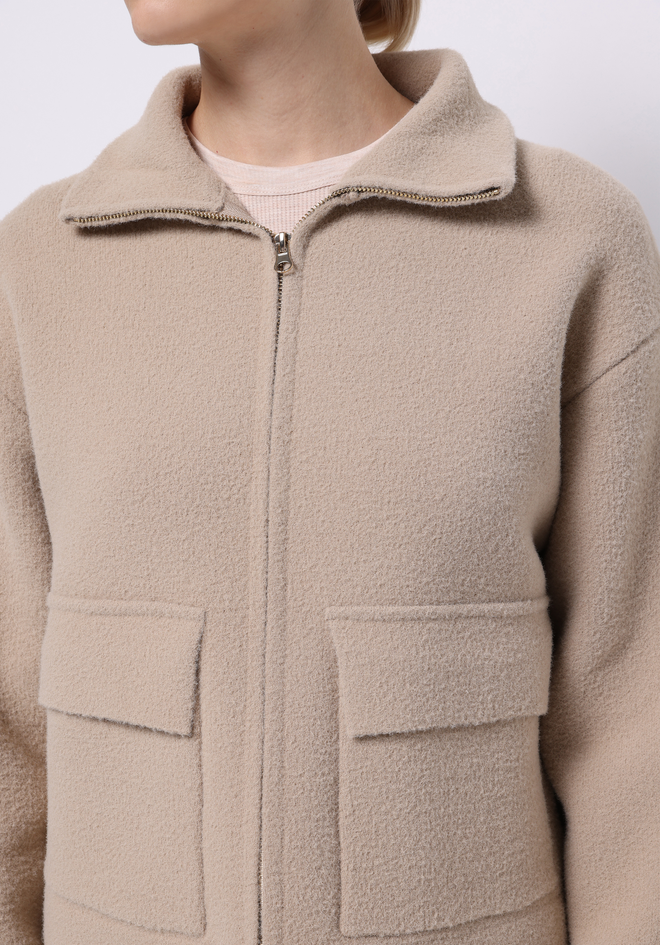 Regular Fit Fermuarlı Fermuarlı Astarsız  Kadın Bej Hırka