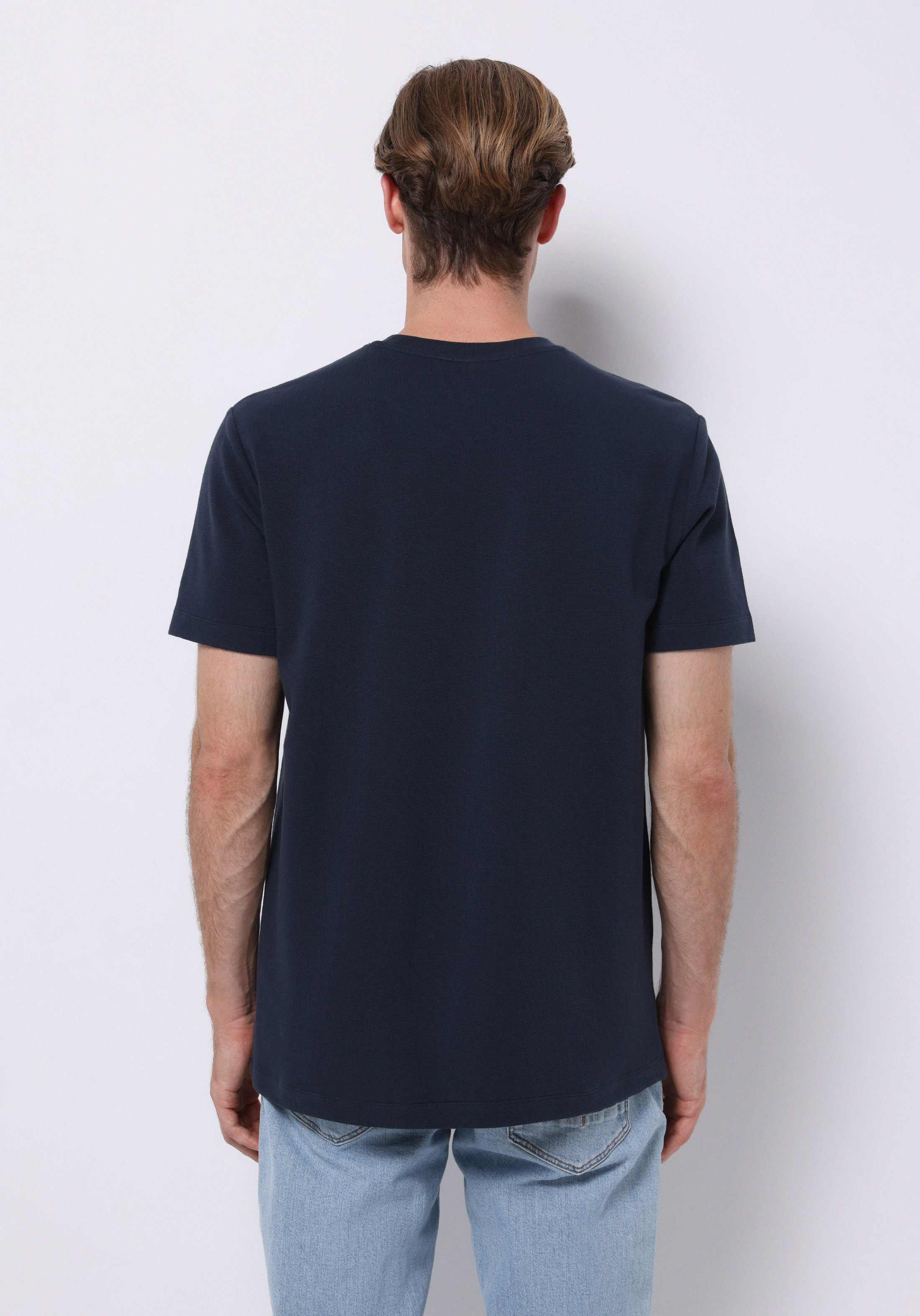 Regular Fit Yuvarlak Yaka Düz Erkek Lacivert Kısa Kol Tişört