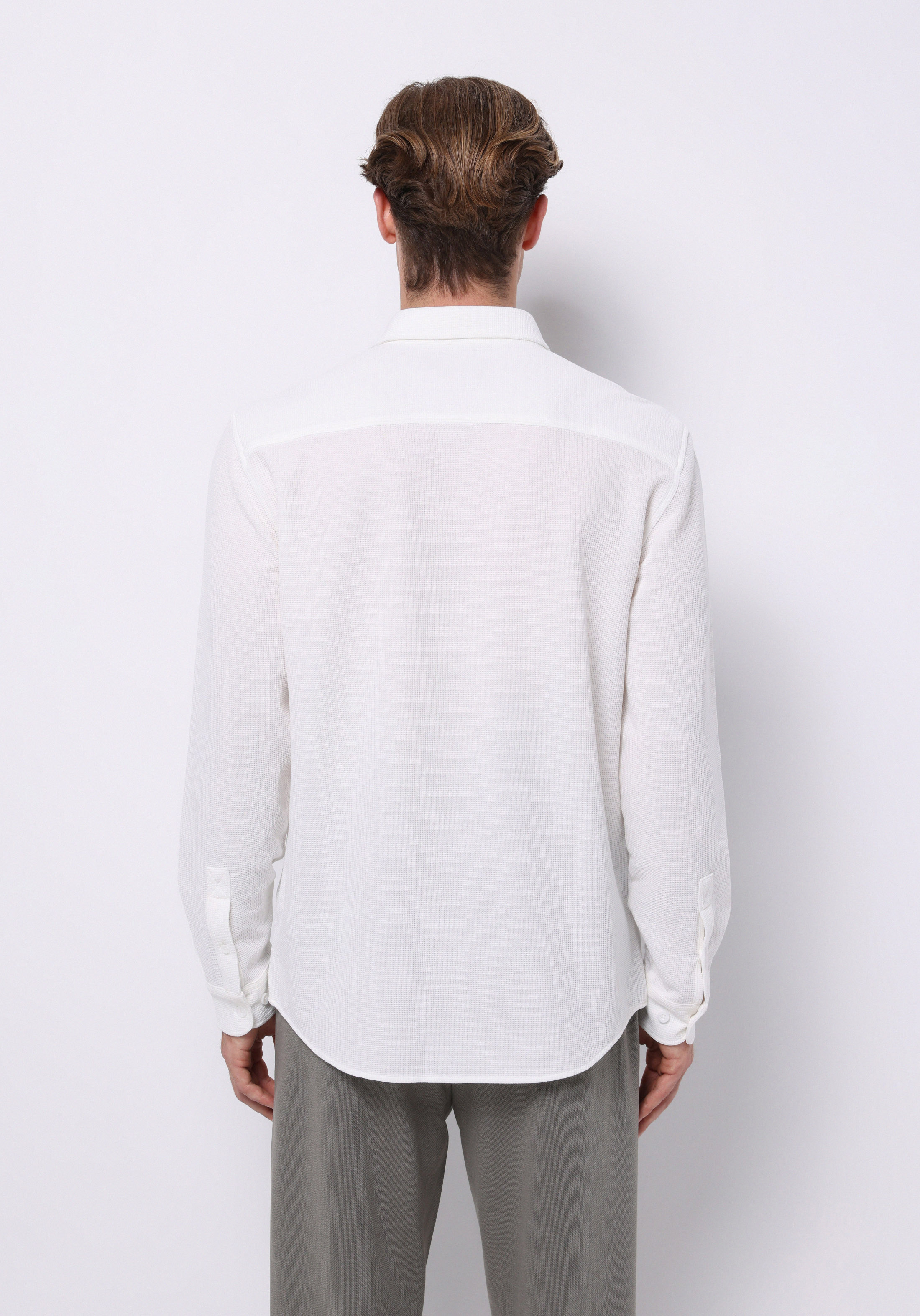 Regular Fit Shirt Neck Düz Erkek Beyaz Uzun Kol Gömlek