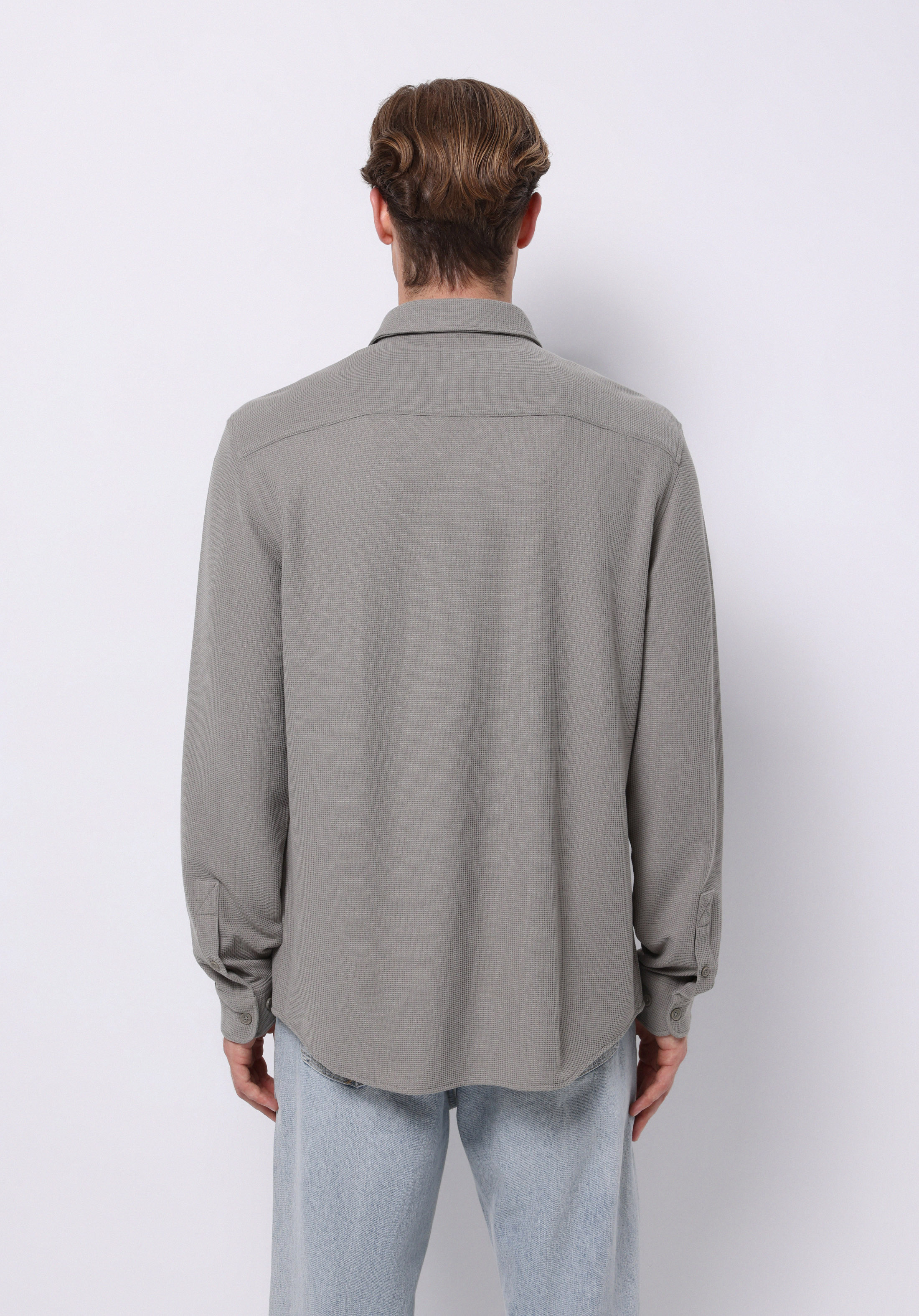 Regular Fit Shirt Neck Düz Erkek Yeşil Uzun Kol Gömlek