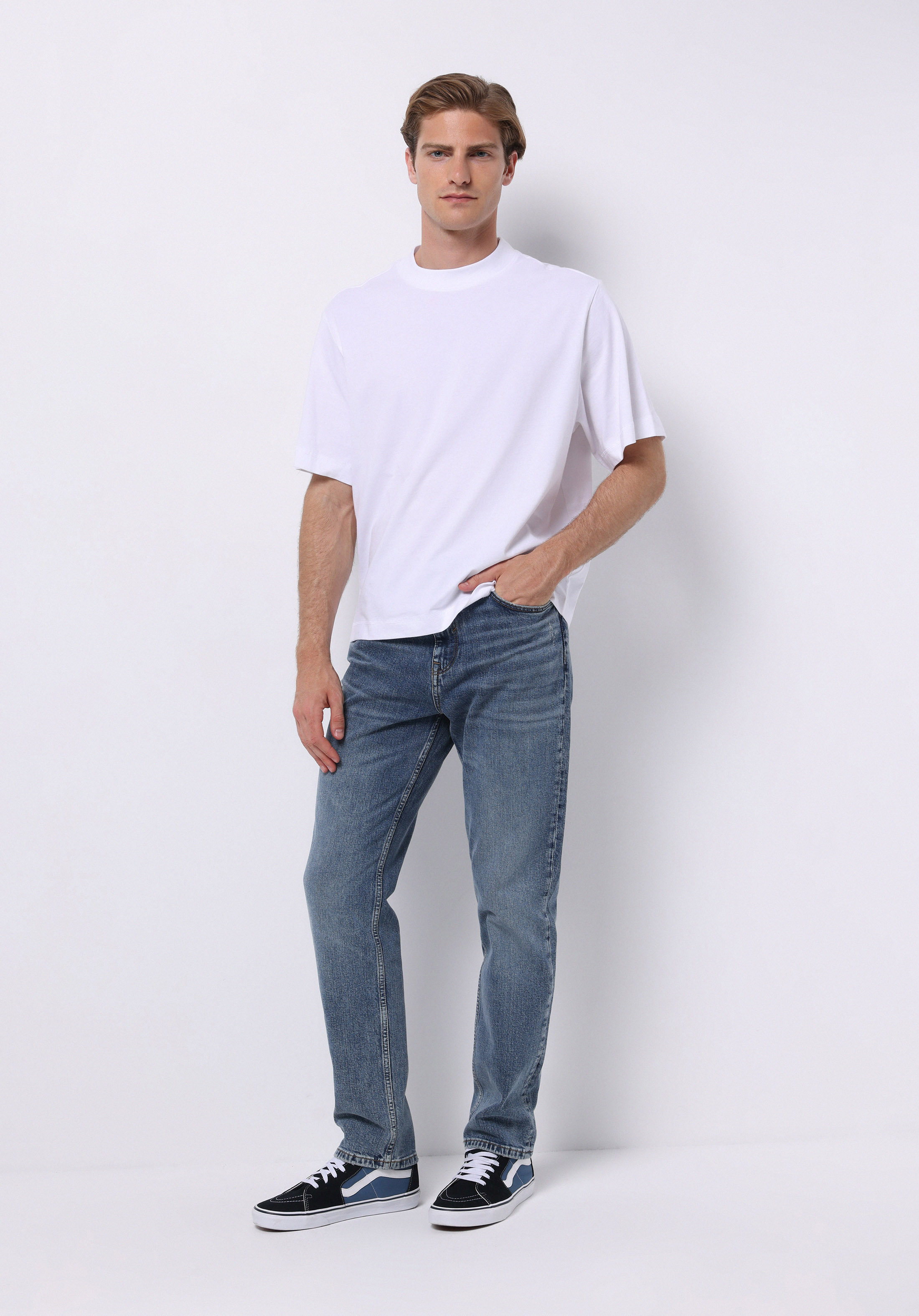 Loose Straight Fit Orta Bel Düz Paça Erkek İndigo Jean Pantolon