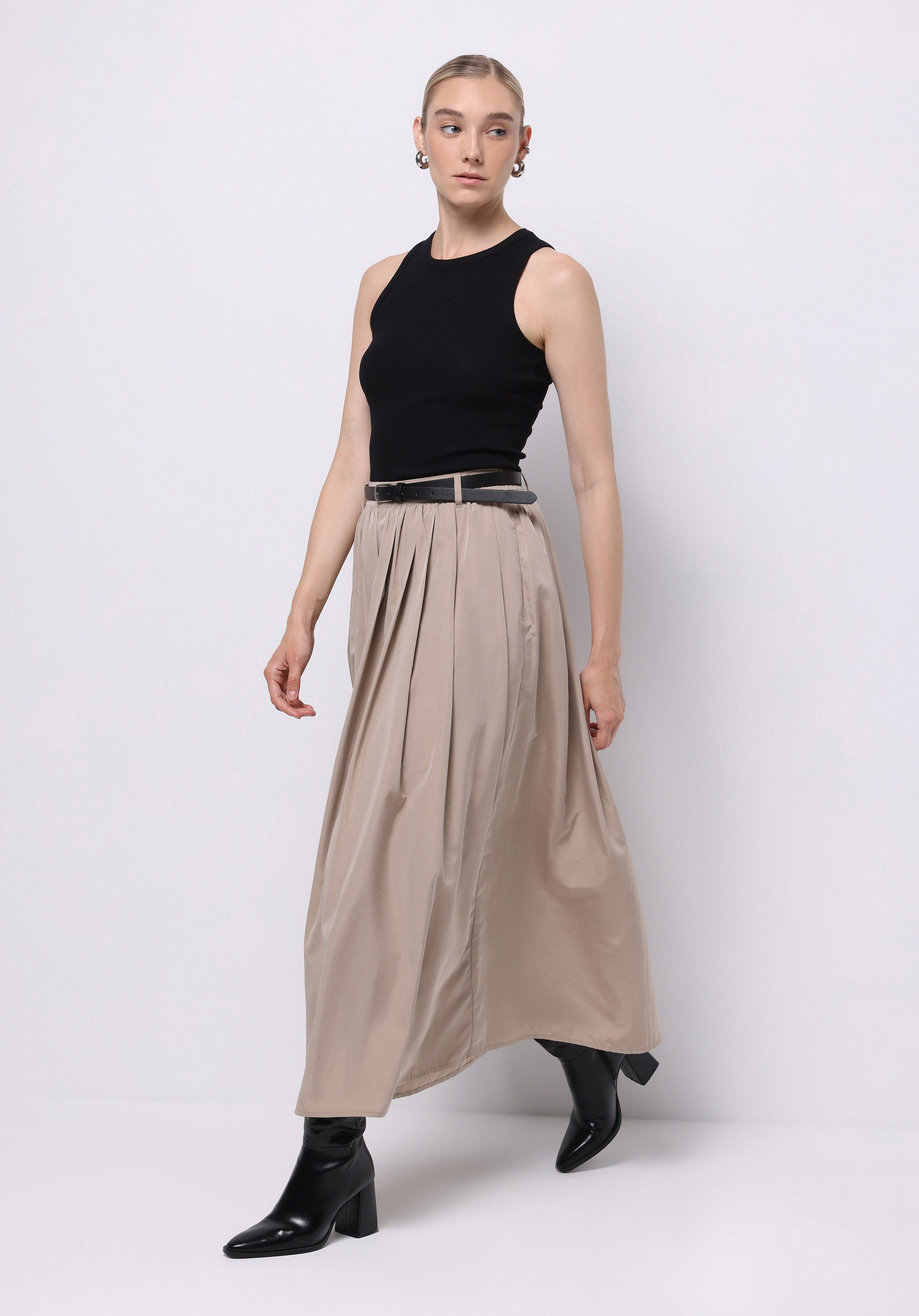 Maxi Length Düz  Kadın Kahverengi Etek