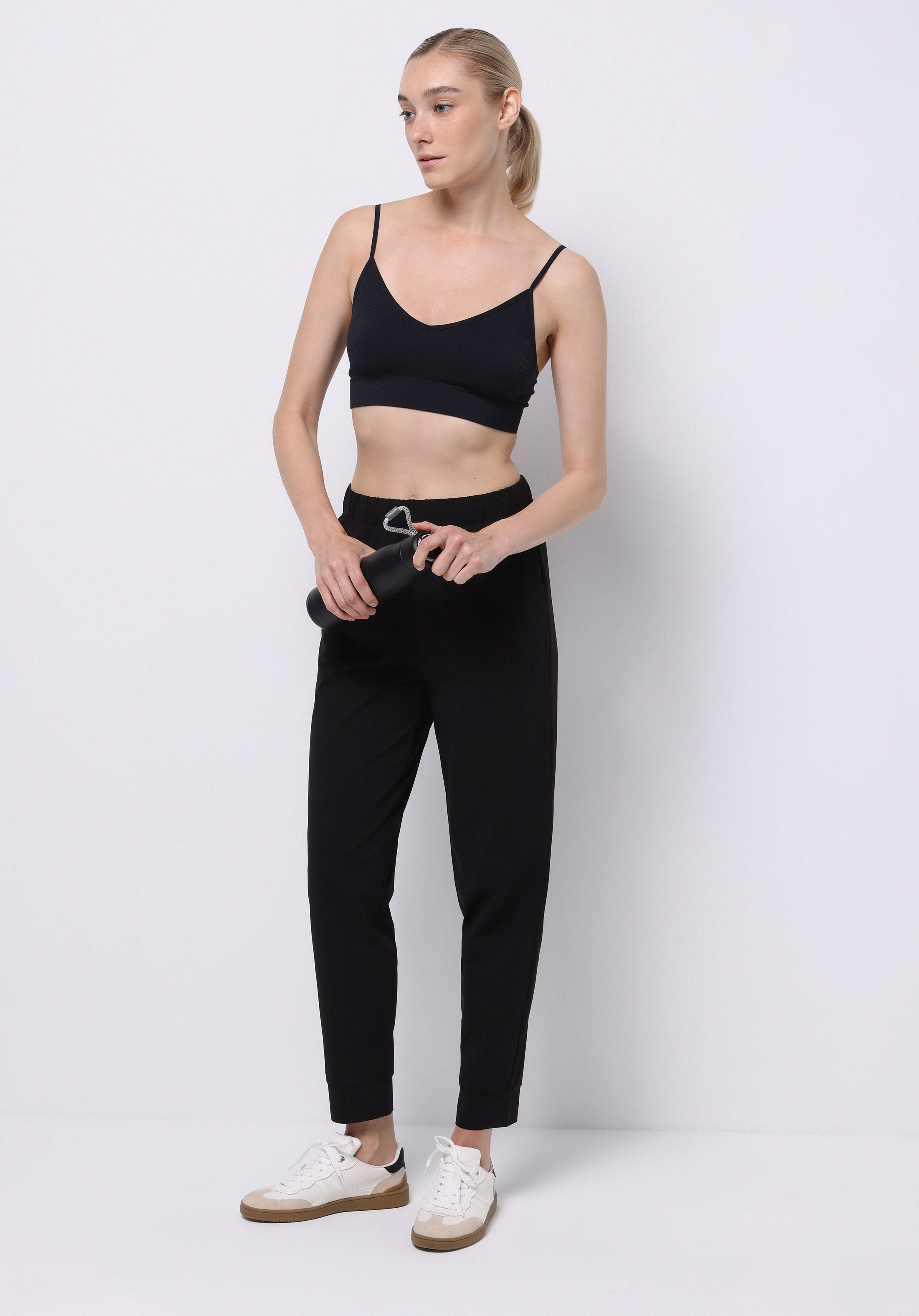 Regular Fit Orta Bel Düz Kadın Siyah Eşofman Altı