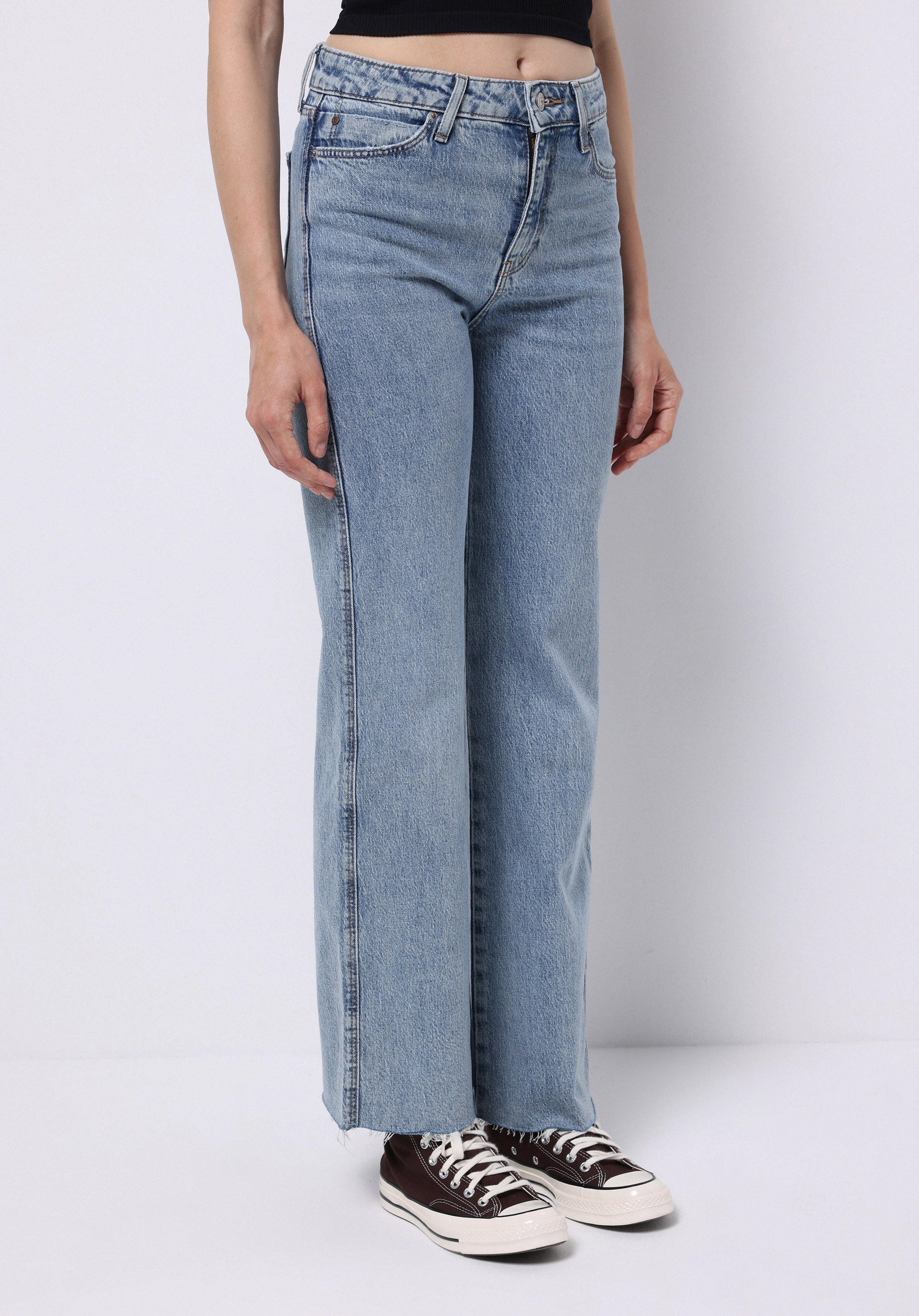 Regular Fit Yüksel Bel Geniş Paça Kadın Koyu İndigo Jean Pantolon