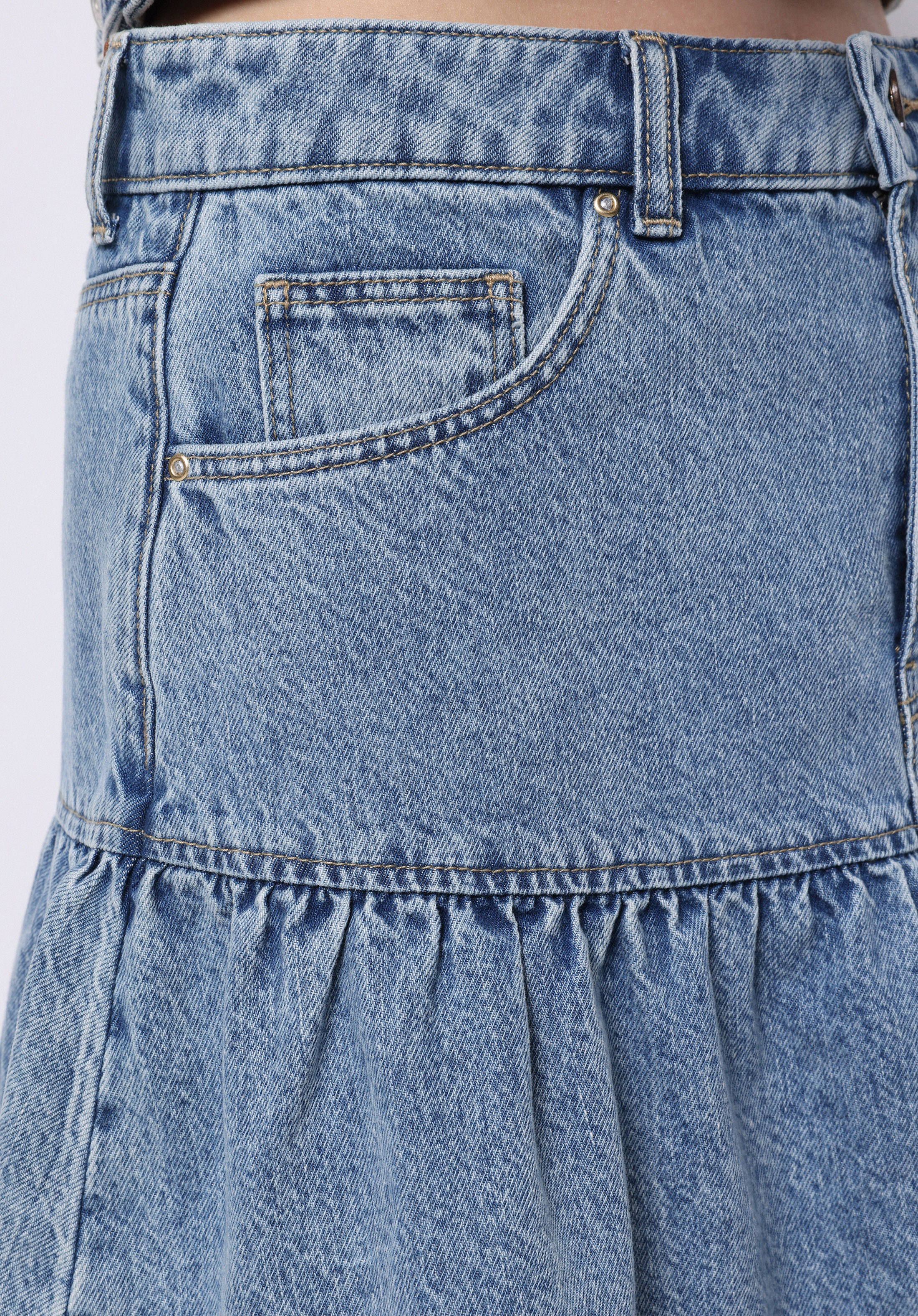 Slim Fit Düz Fermuarlı Kadın Mavi Etek