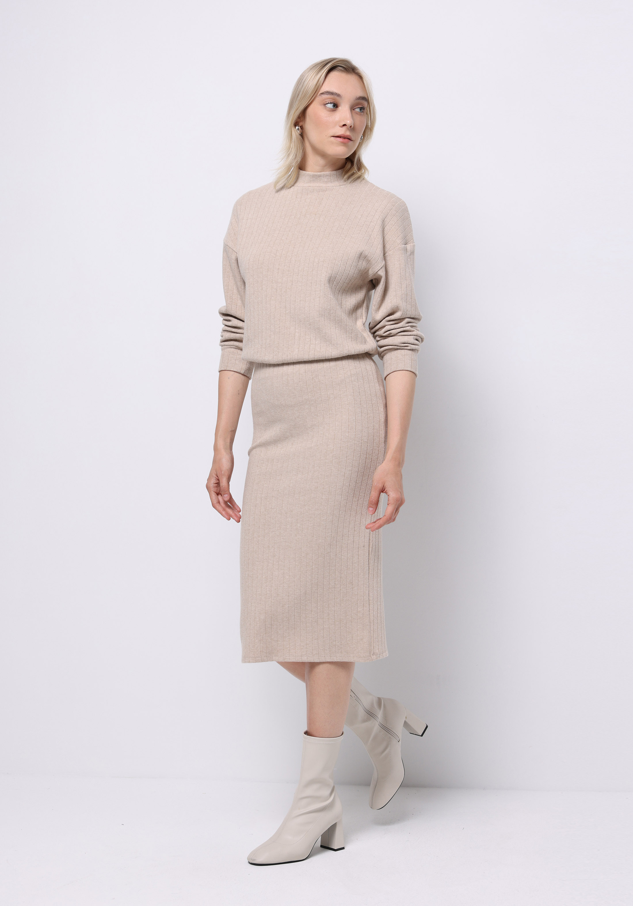 Slim Fit Düz  Kadın Bej Etek