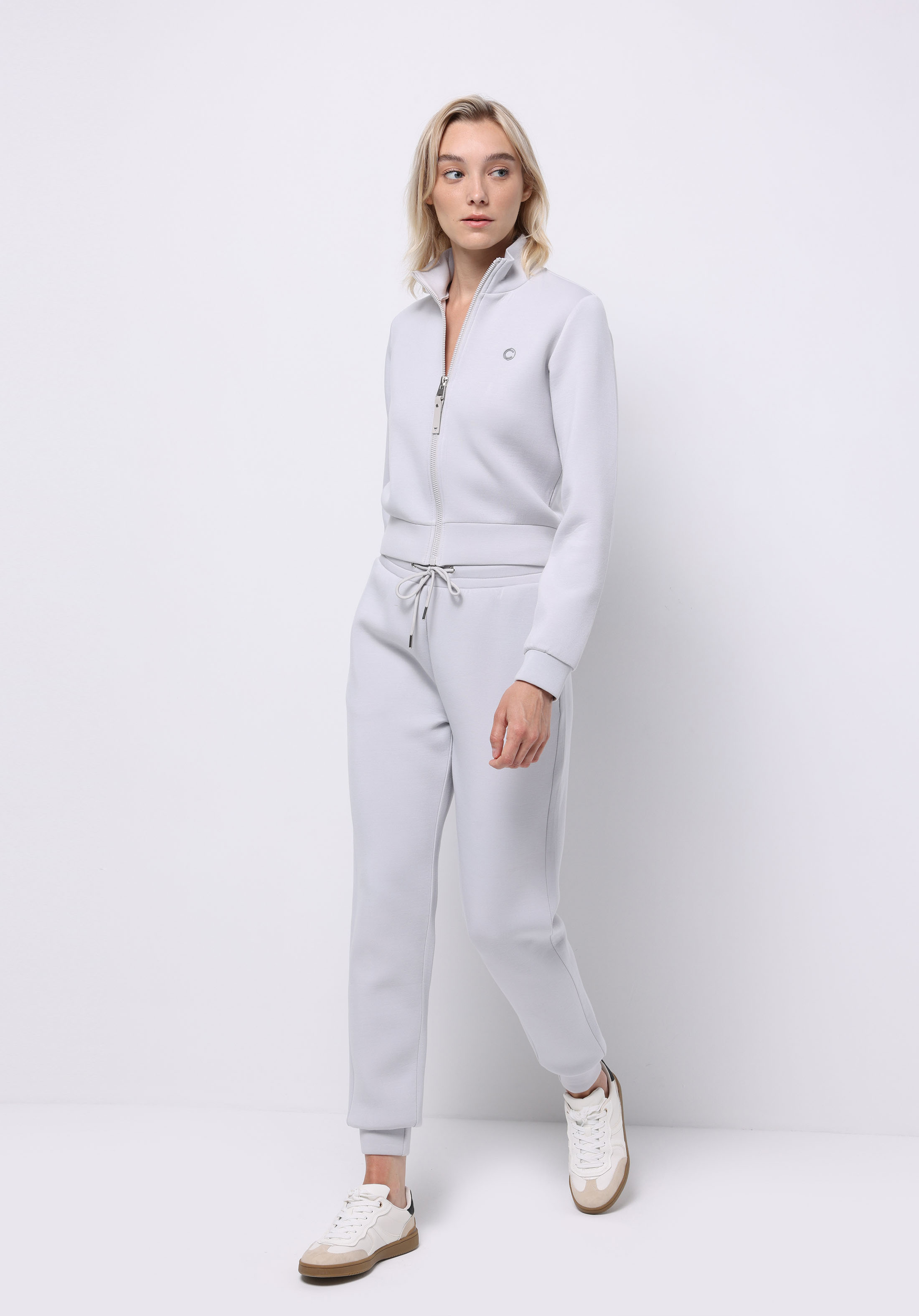 Regular Fit Dik Yaka Düz Kadın Gri Sweatshirt