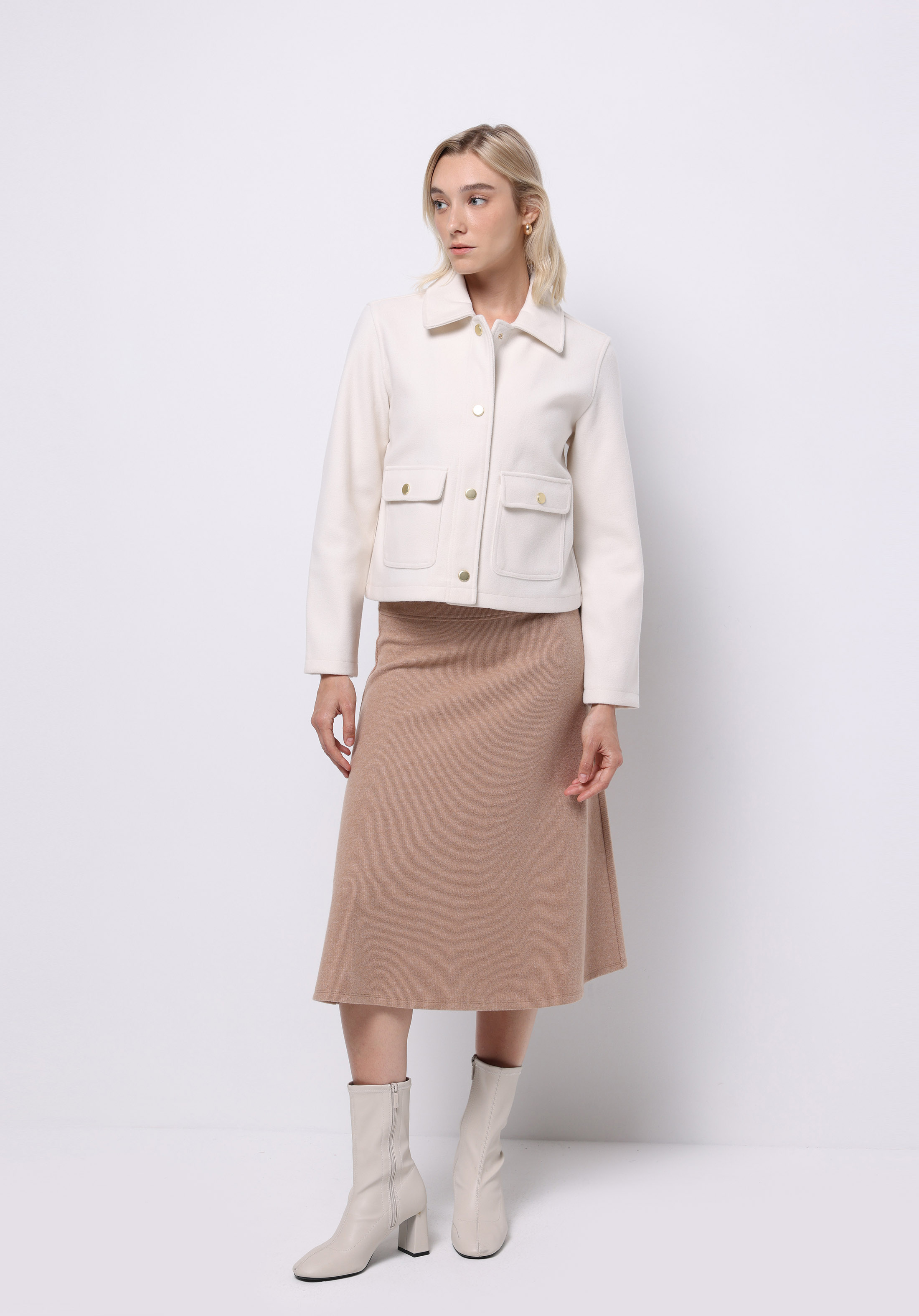 Regular Fit Düz  Kadın Bej Etek