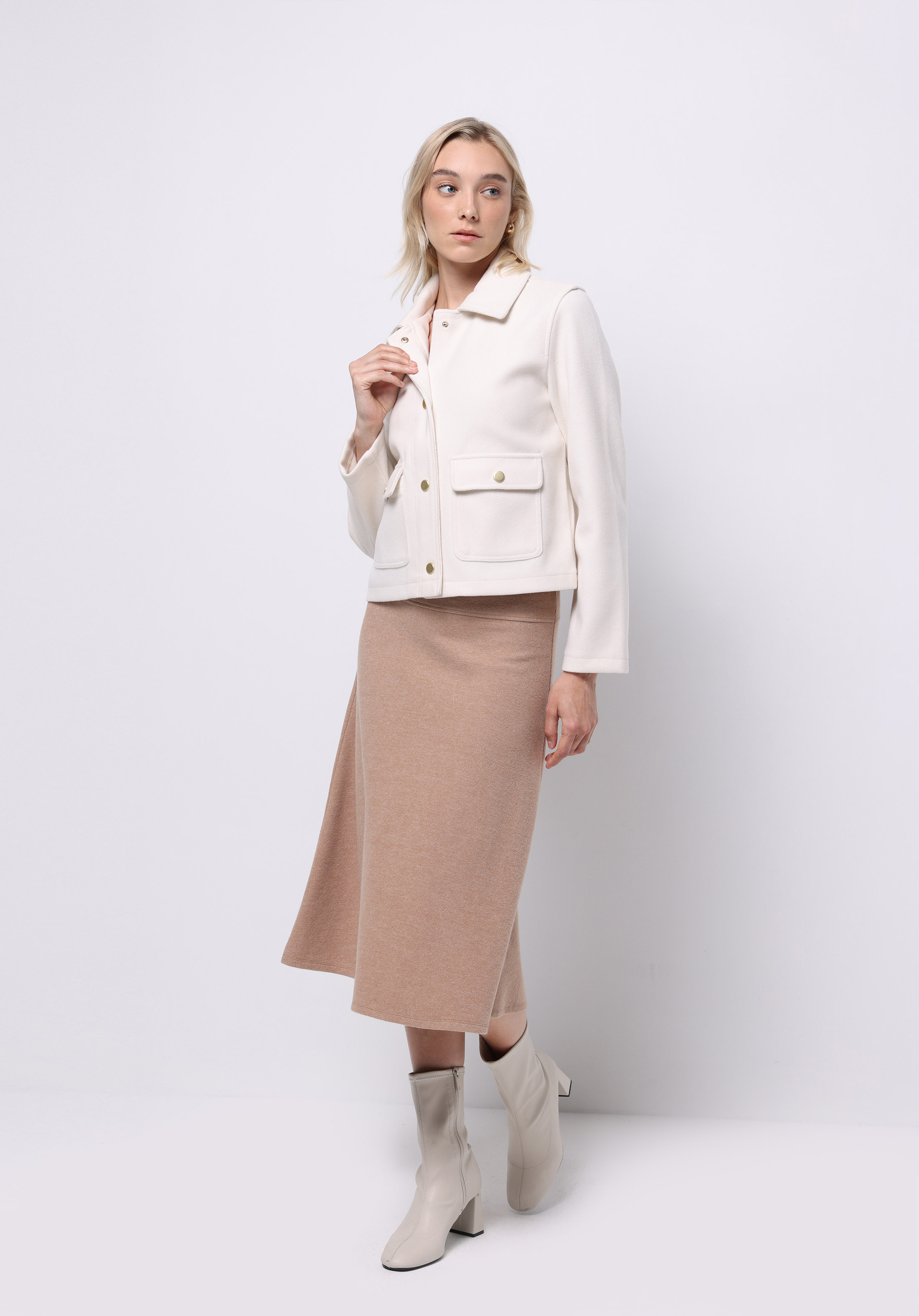 Regular Fit Düz  Kadın Bej Etek