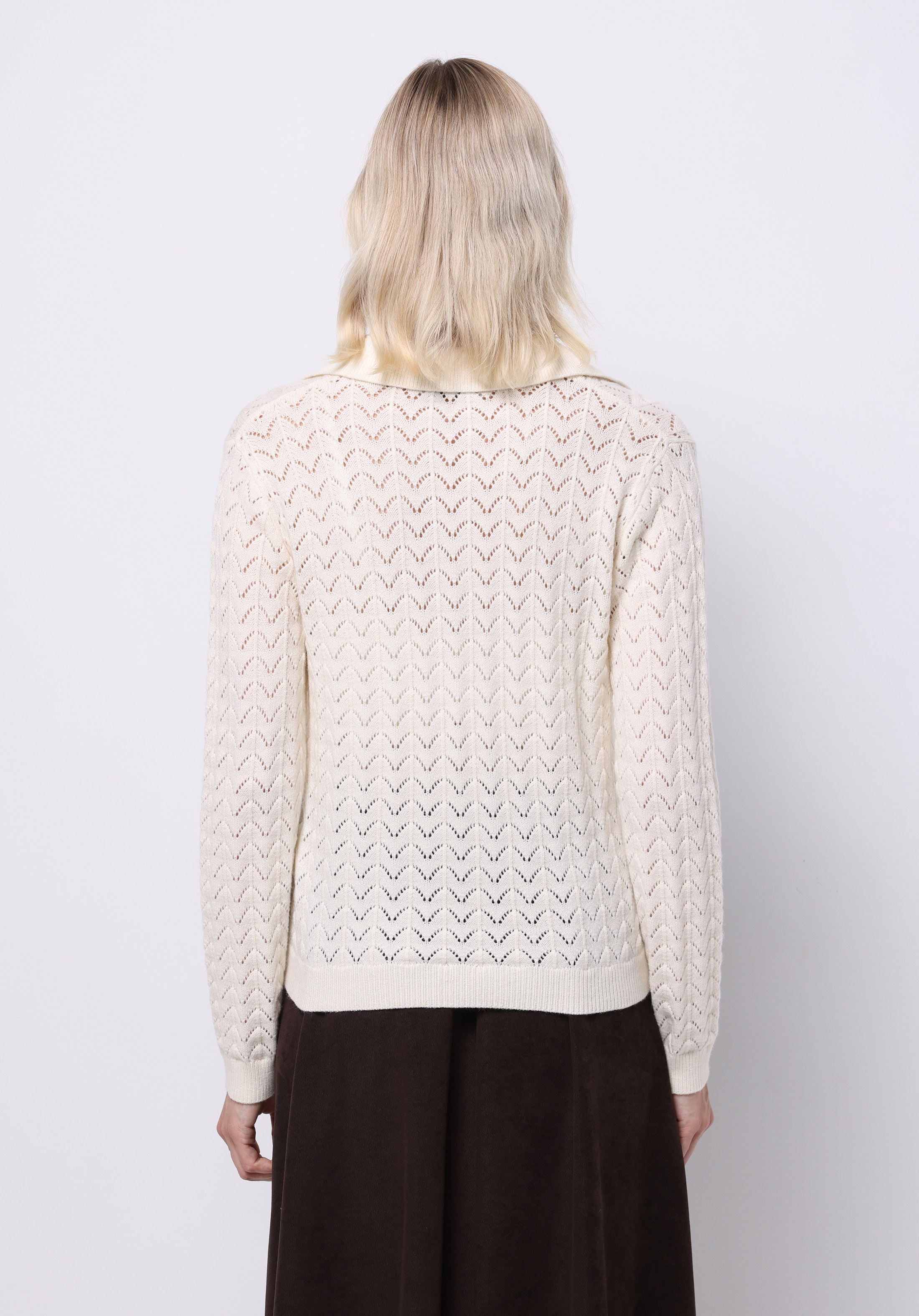 Regular Fit Polo Yaka Düz Kadın Beyaz Kazak