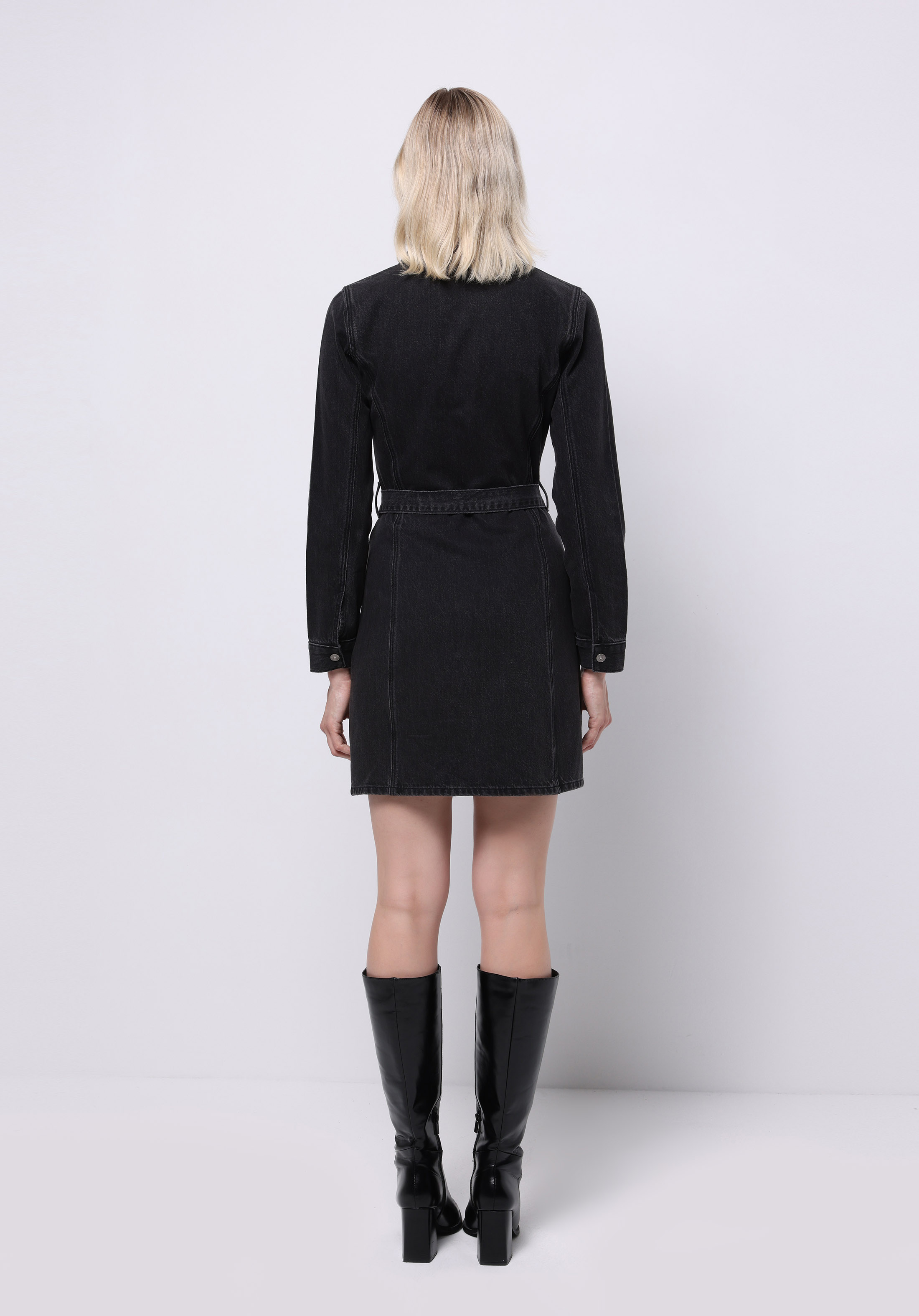 Slim Fit Düz Kadın Siyah Uzun Kol Elbise