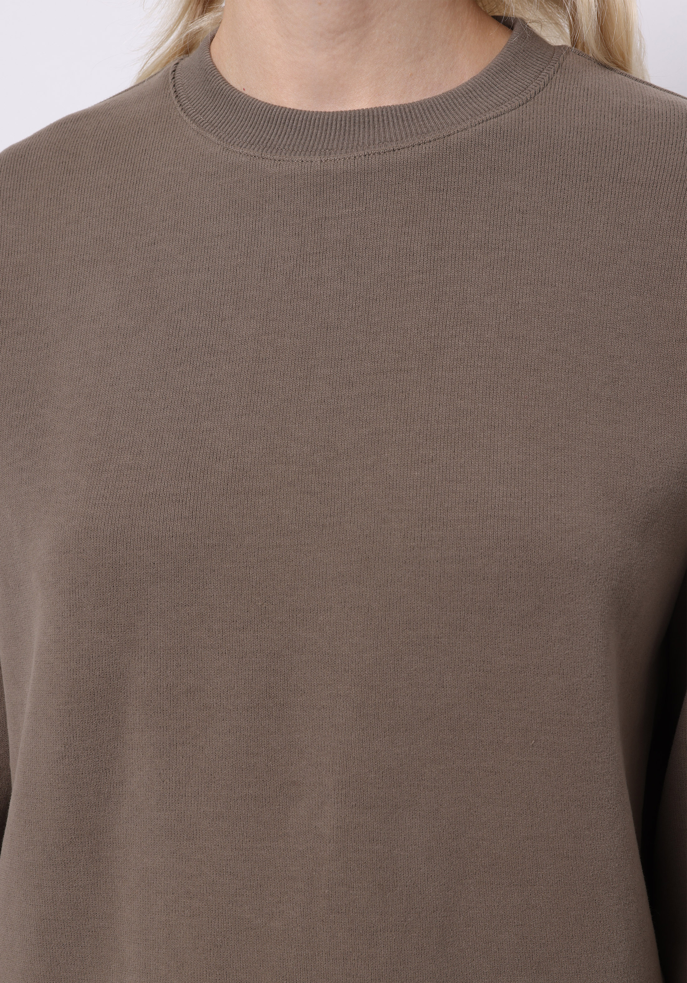 Regular Fit Yuvarlak Yaka Düz Kadın Bej Sweatshirt