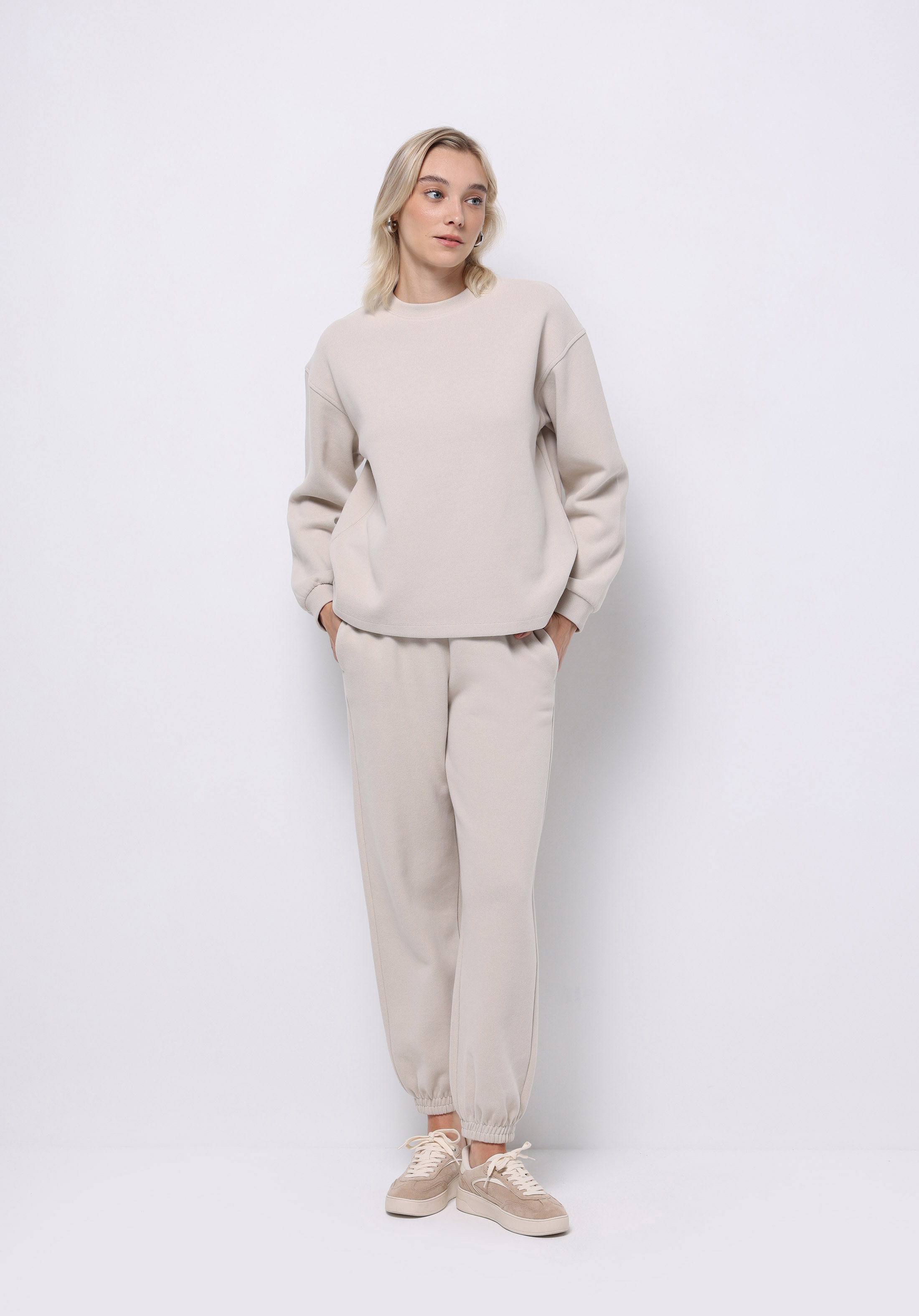 Regular Fit Orta Bel Düz Kadın Bej Eşofman Altı