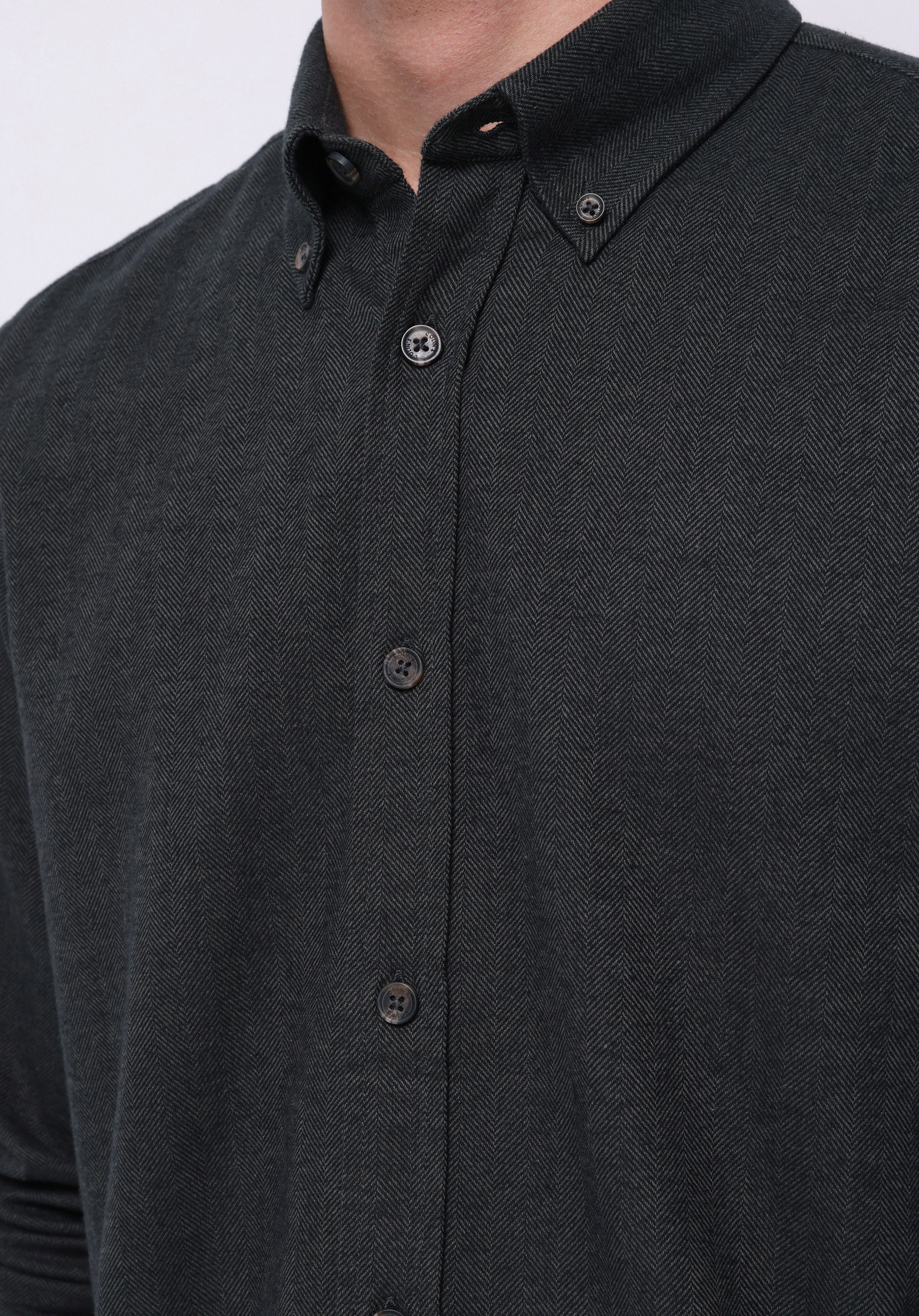 Regular Fit Shirt Neck Düz Erkek Yeşil Uzun Kol Gömlek