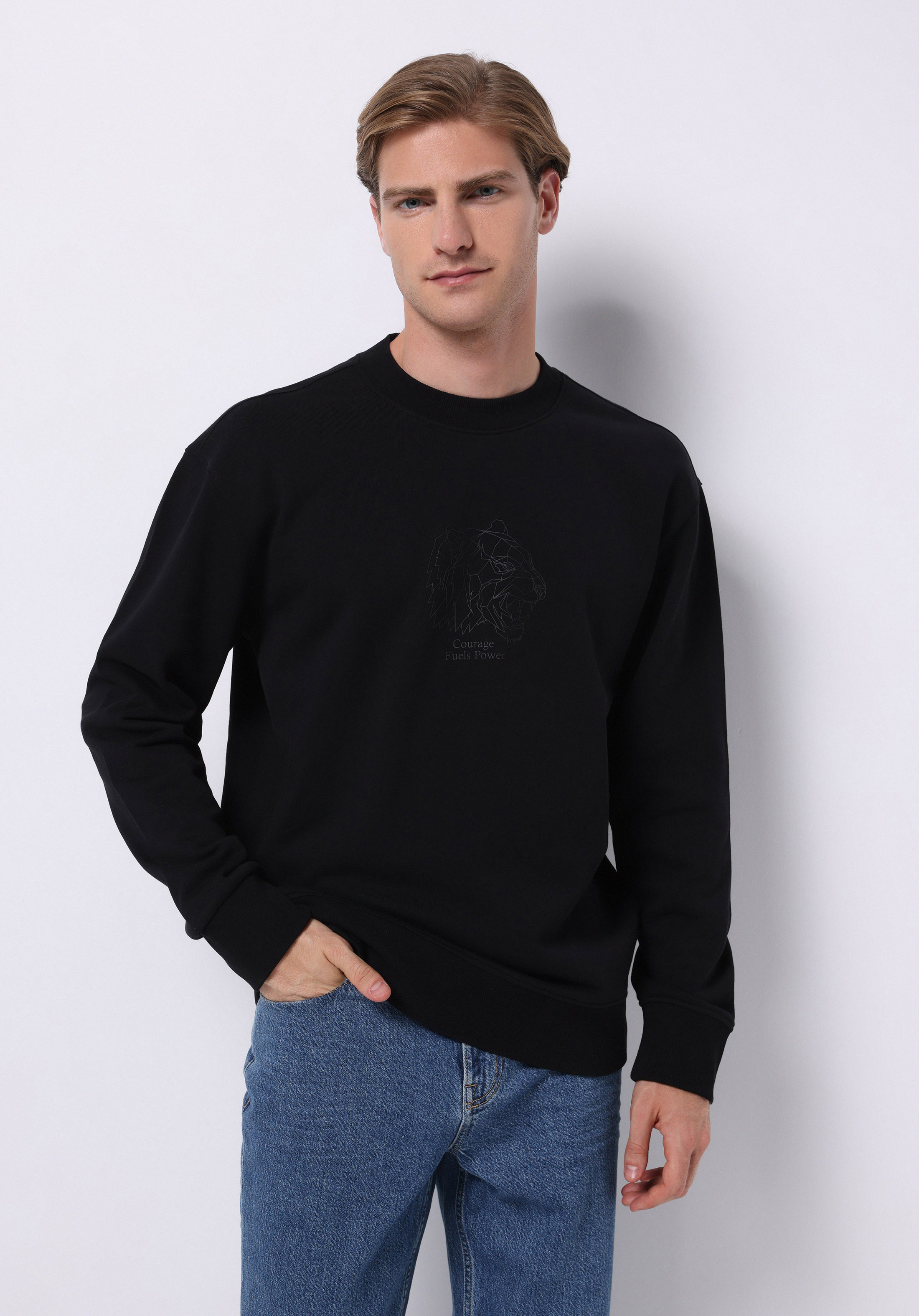 Comfort Fit   Erkek Siyah Sweatshirt