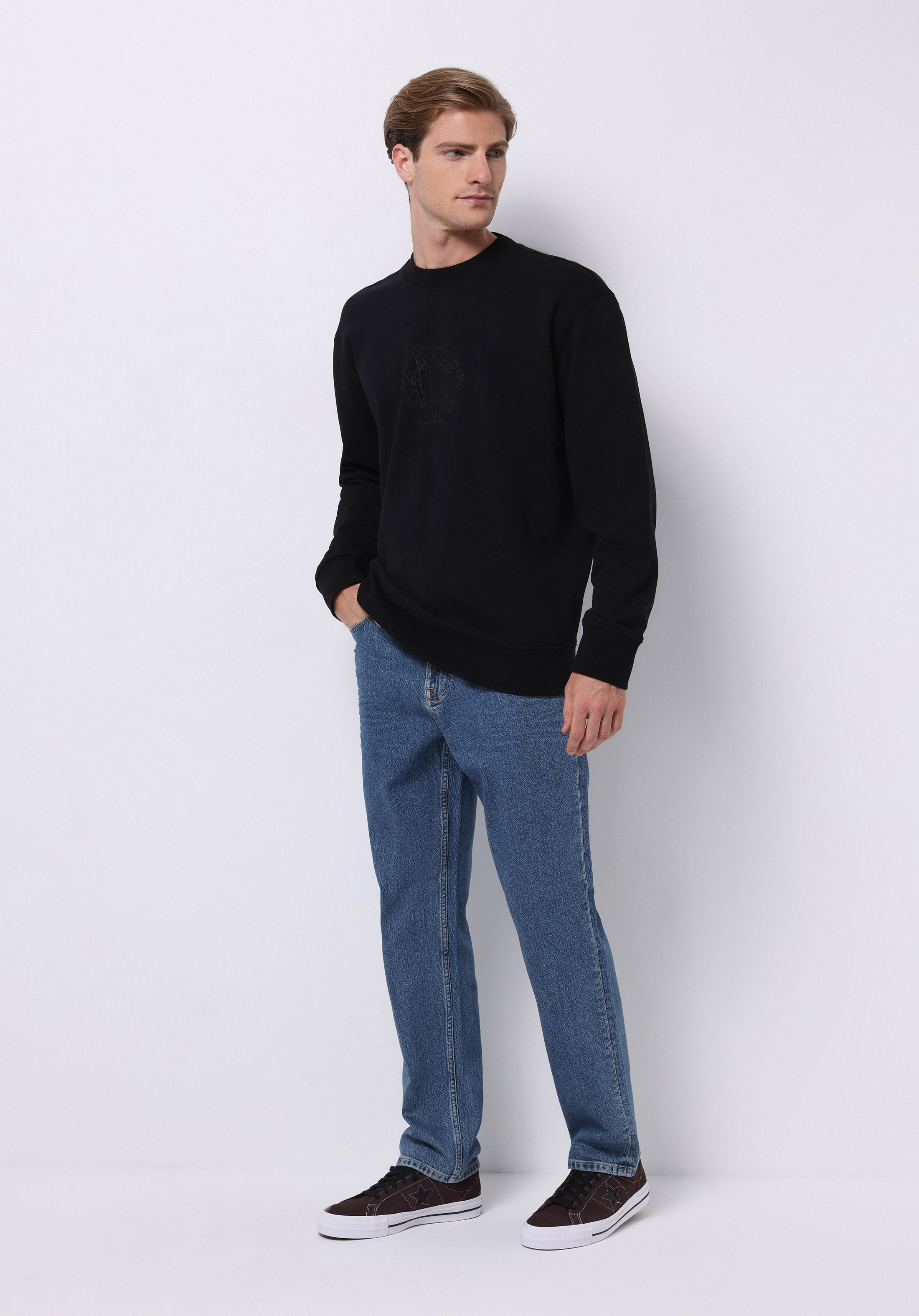 Comfort Fit   Erkek Siyah Sweatshirt
