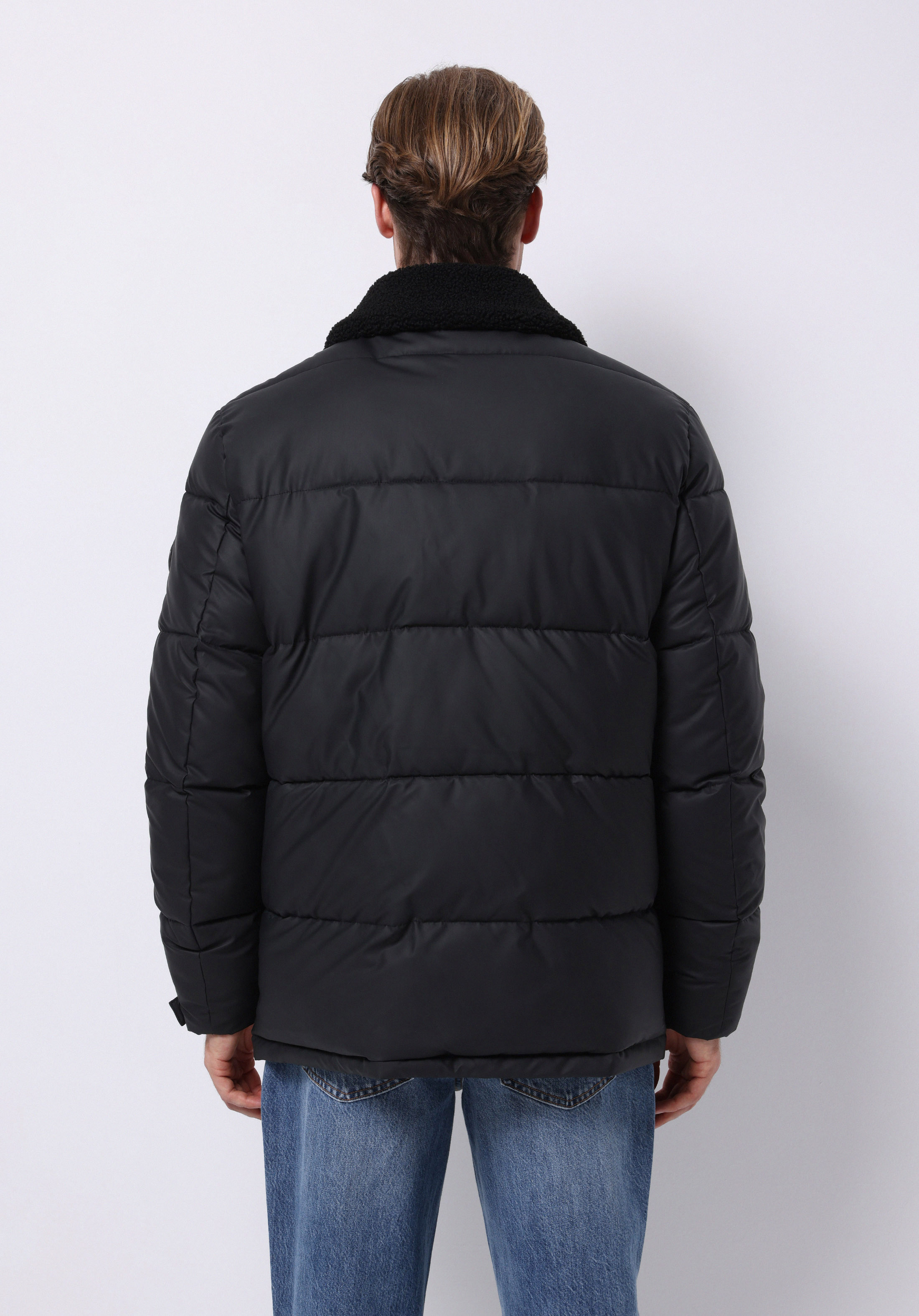 Regular Fit     Erkek Siyah Mont Pu