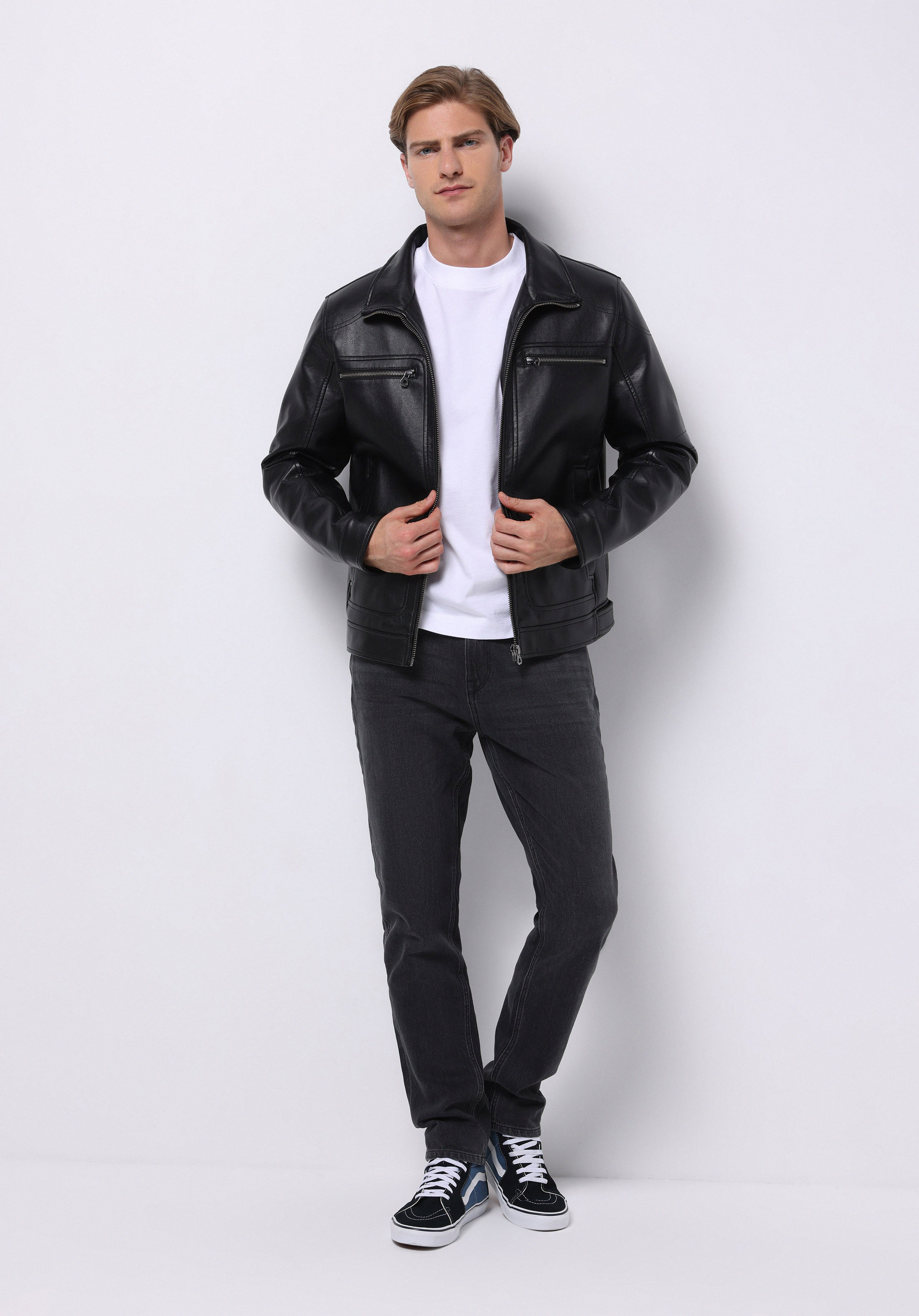 Slim Fit     Erkek Siyah Mont Pu