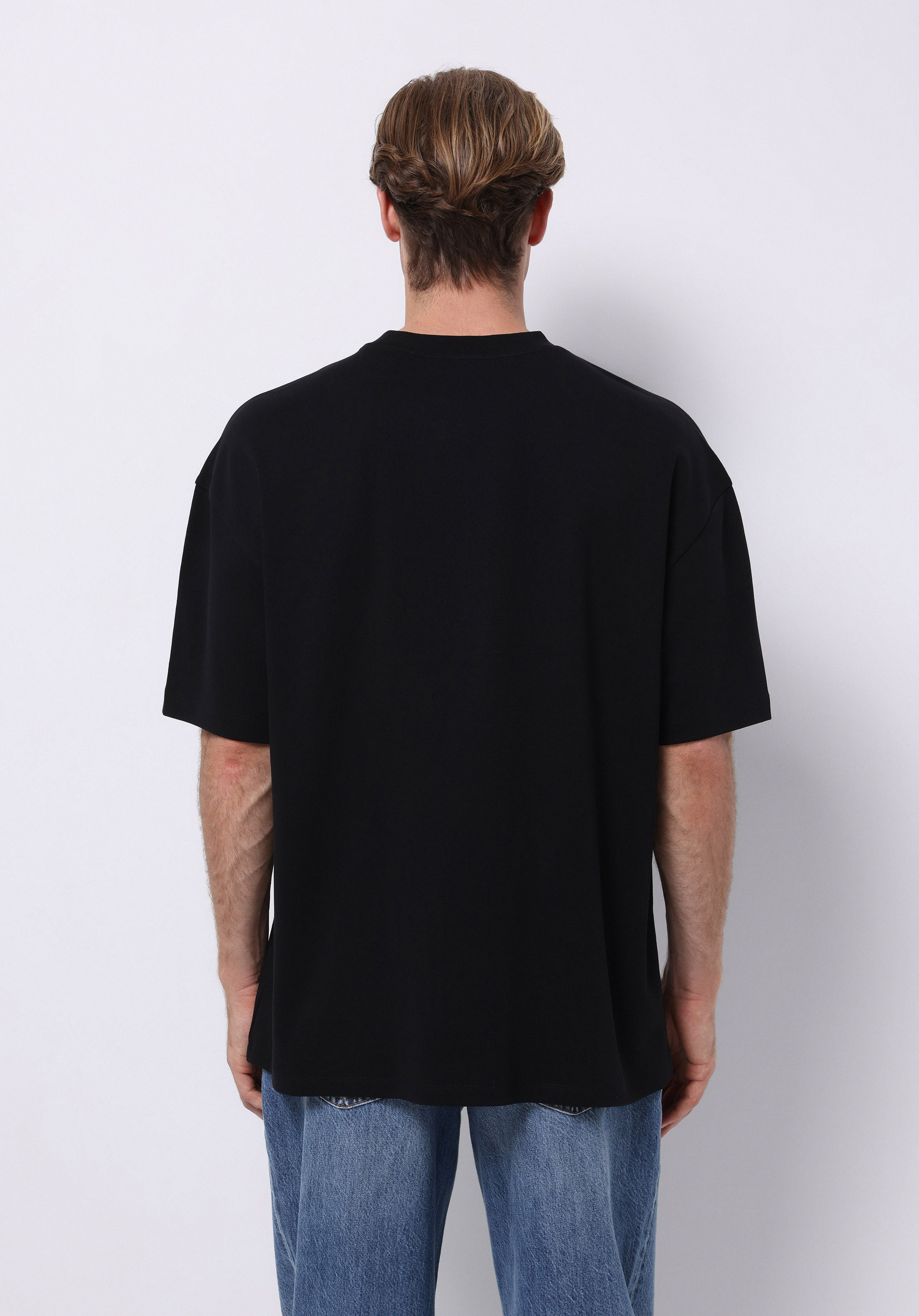 Oversize Fit Yuvarlak Yaka Düz Erkek Siyah Kısa Kol Tişört