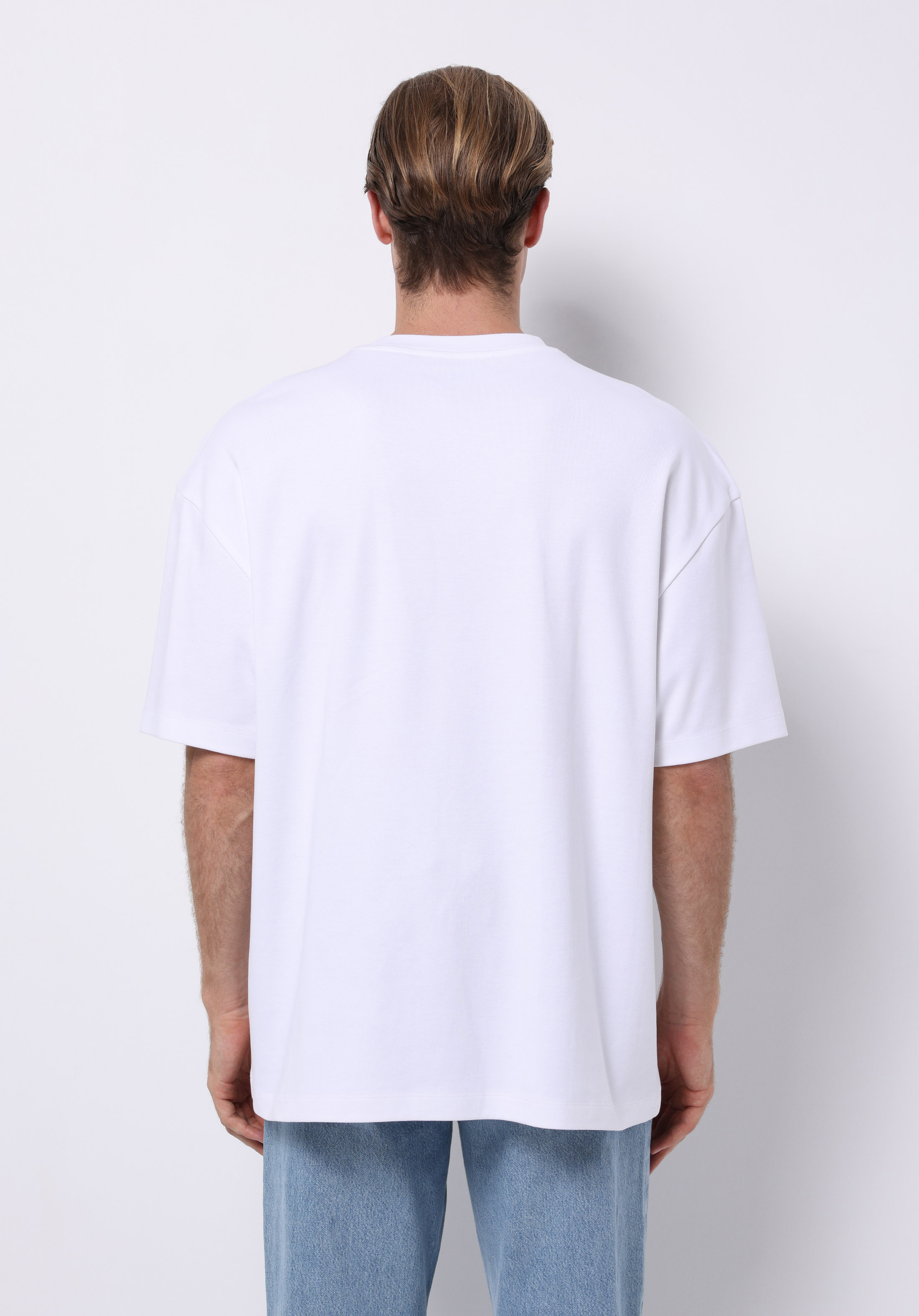 Oversize Fit Yuvarlak Yaka Düz Erkek Beyaz Kısa Kol Tişört